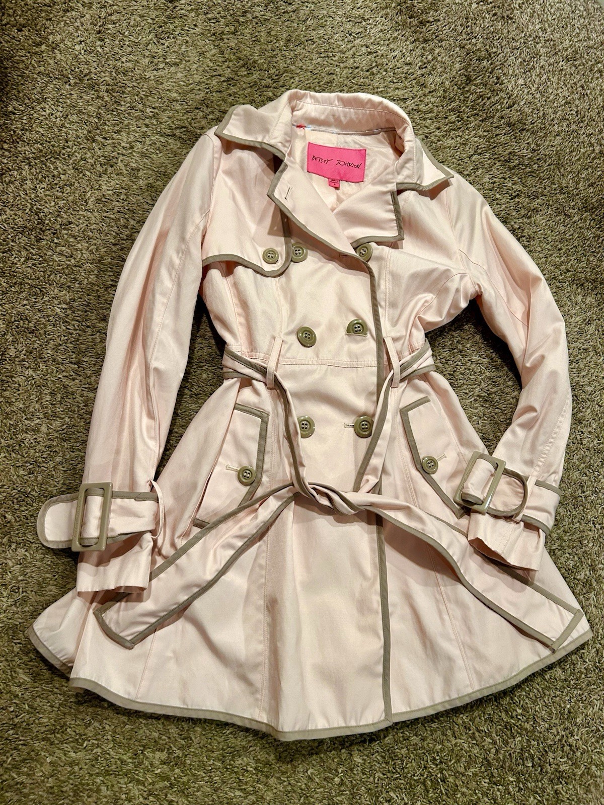 Betsey Johnson Women’s Small Pink Double-Breasted Belted/Corseted Trench Coat