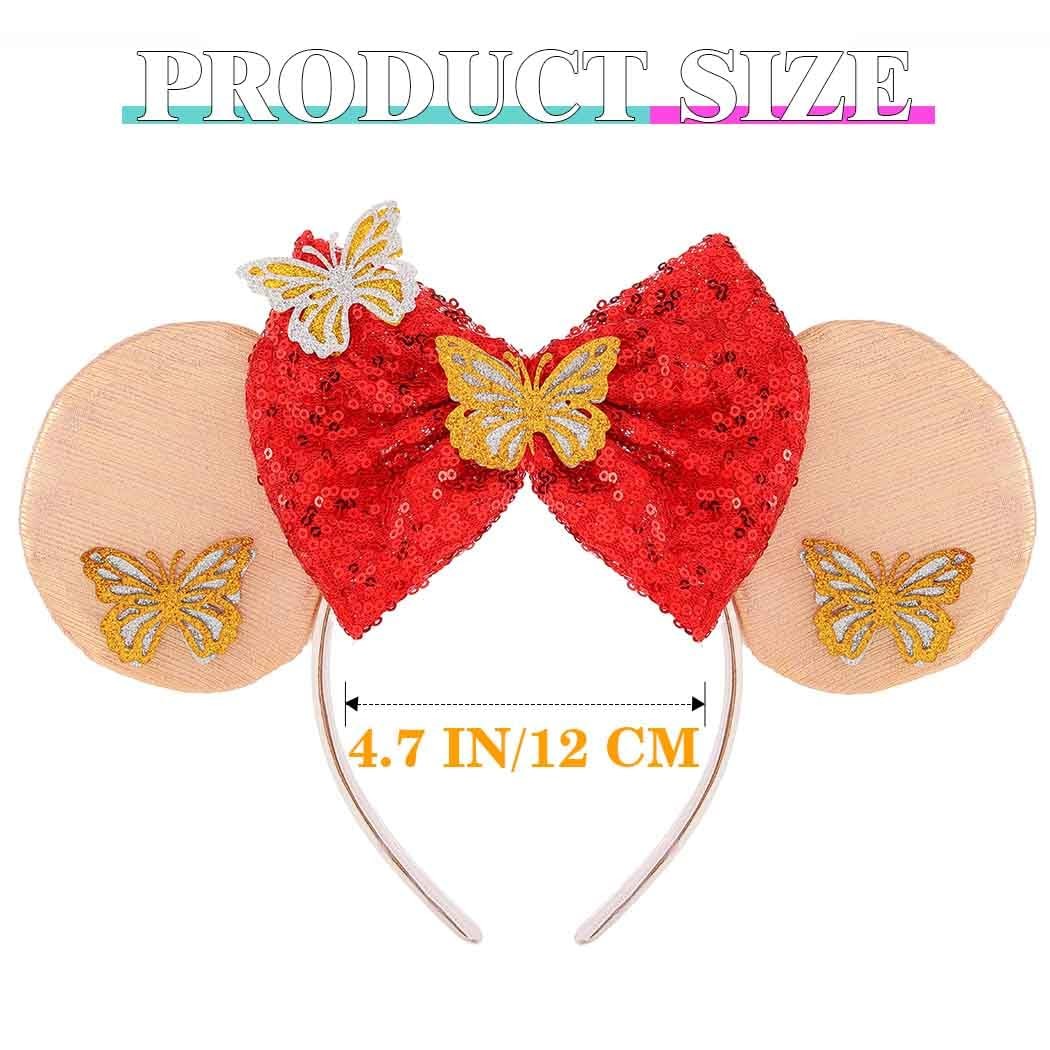 JAKAWIN Light Up Mouse Ears Headband Glowing Bow 11*9.1IN, 5 Red