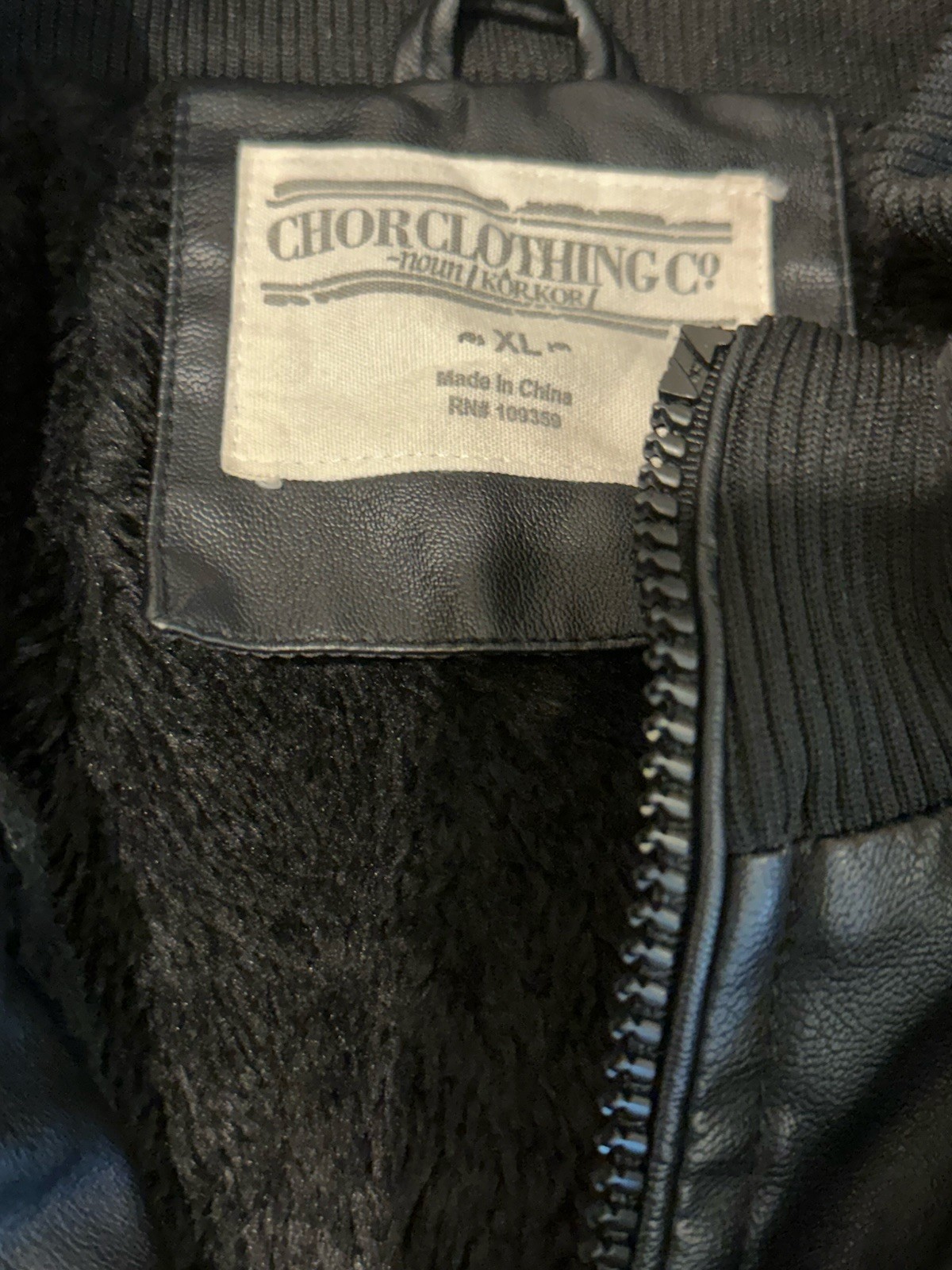 Men’s Bomber Jacket Black Faux Leather Size XL From ChorClothing Company