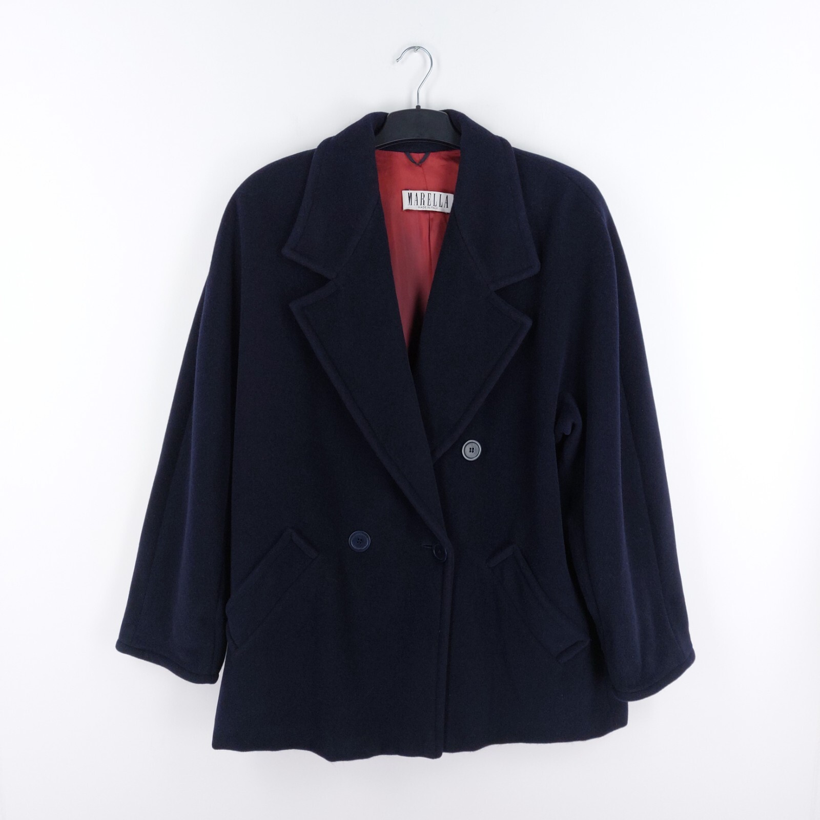 Marella Italy Size UK 16 Navy 60% Virgin Wool 25% Angora Double Breasted Coat