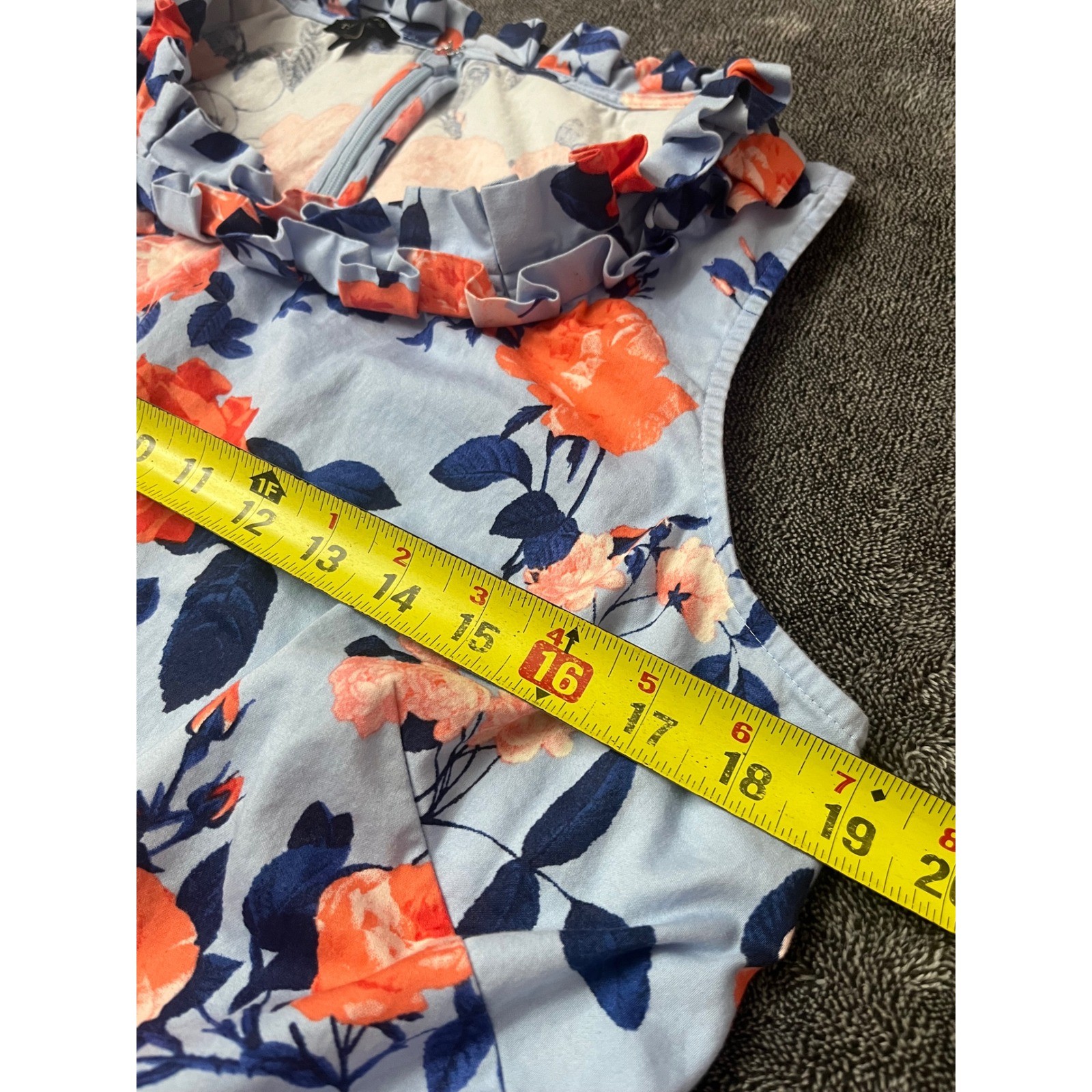Feminine Talbots Blue Floral Rose Ruffle Neck Sleeveless Shift Dress Preppy
