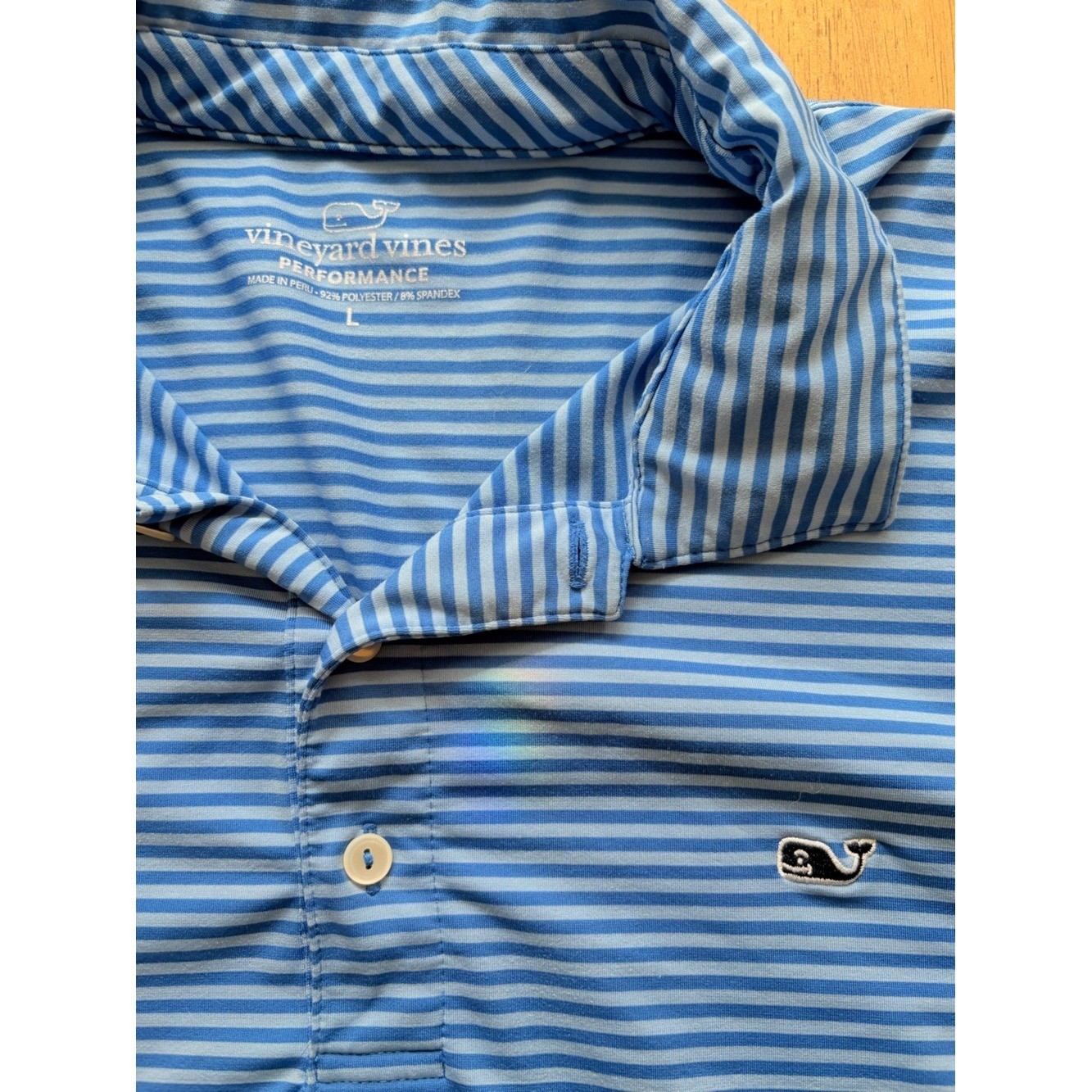 Vineyard Vines Performance Polo Shirt Mens Large Blue White Striped Golf Whale