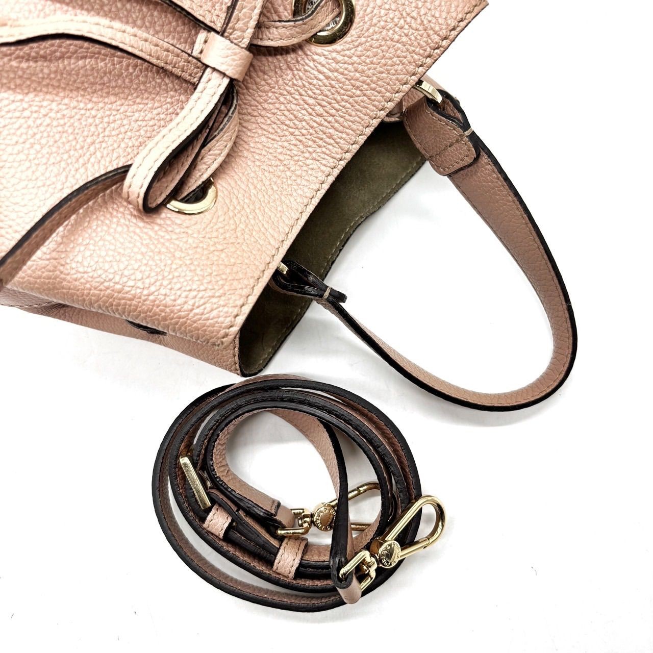 Good Condition FURLA Costanza Drawstring Shoulder Bag Pouch Gold Hardware Leathe