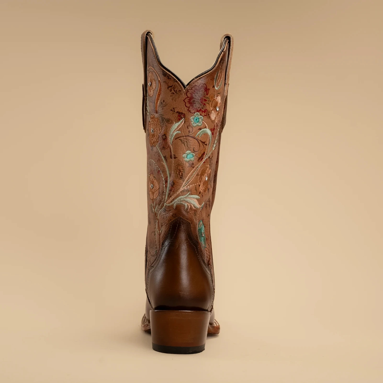 Women’s Rodeo Espresso Brown Turquoise Floral Embroidery Western Cowgirl Boots