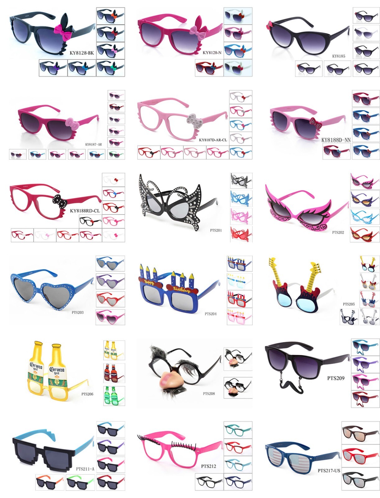 Wholesale Bulk 18 Pairs Party Glasses Random Color style for Men, Women, Unisex