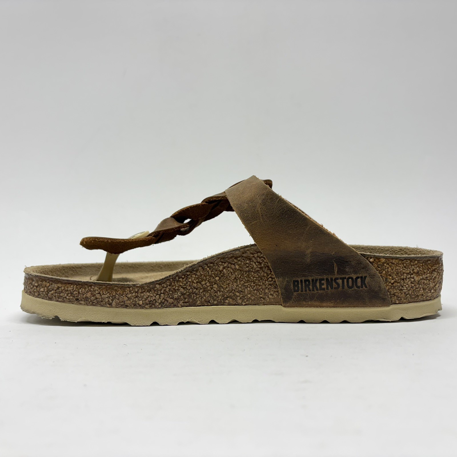 Birkenstock Gizeh Braided Women Sz 36 L5 Reg Brown Oiled Leather Thong Sandals