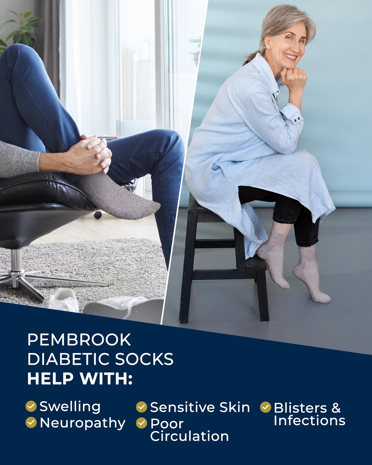 Pembrook Large, Black/Cobalt Blue/Light Gray/Navy/Brown/Light Brown – 6 Pairs