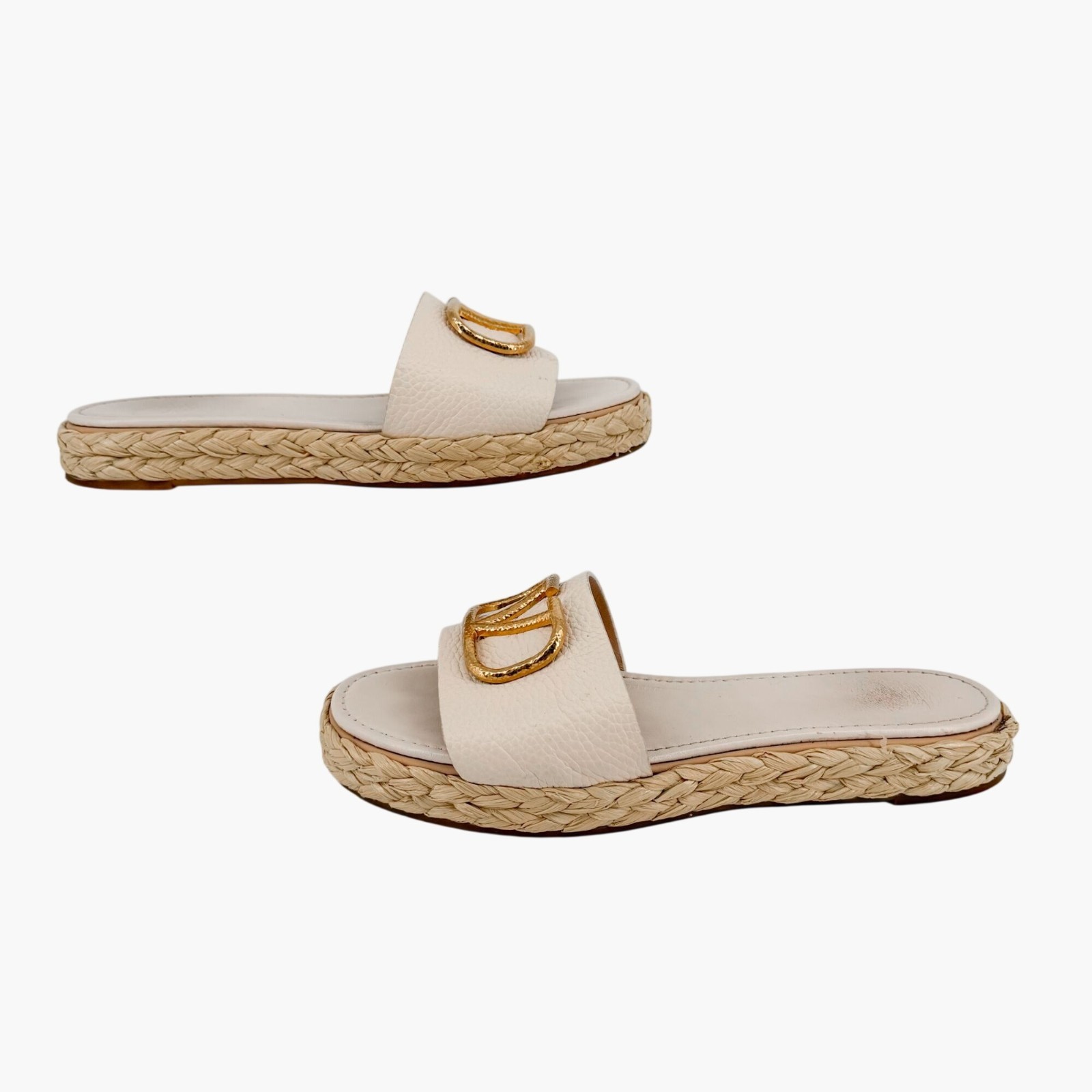 Valentino Vlogo Platform Espadrille Slide Sandals White Leather Size 40 US 10
