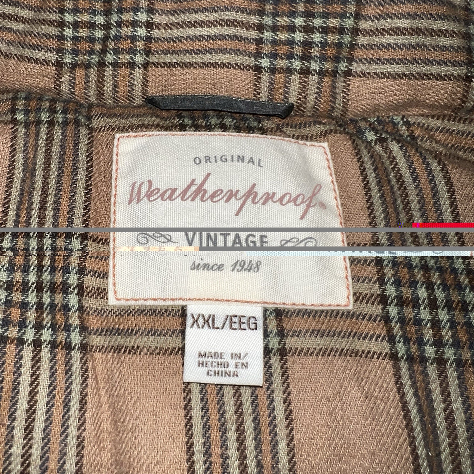 Weatherproof Vintage Plaid Cotton Lined Olive Green Puffer Vest Size XXL