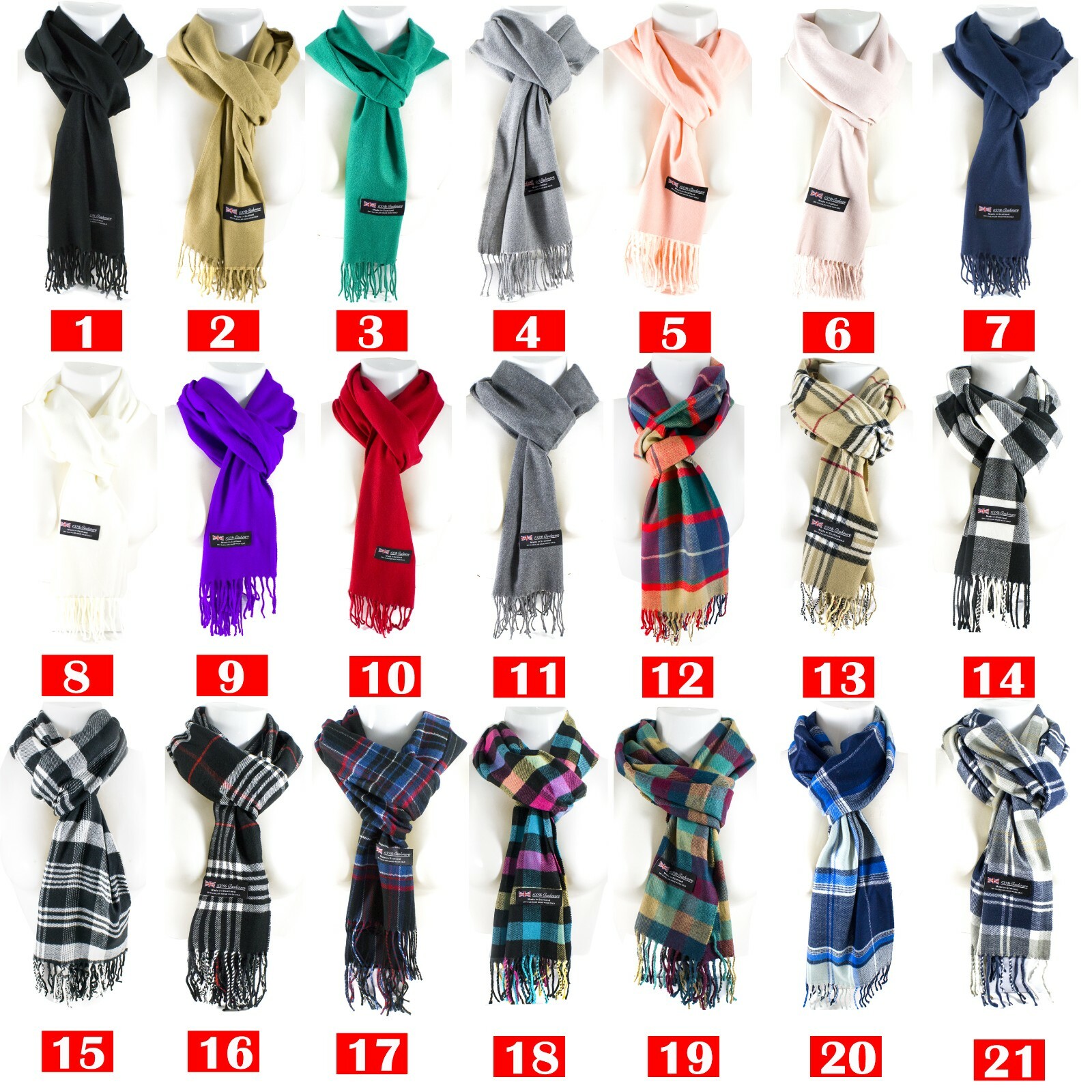 Winter Unisex 100% Cashmere Plaid Scotland Made Solid Striped Scarves Wool Scarf