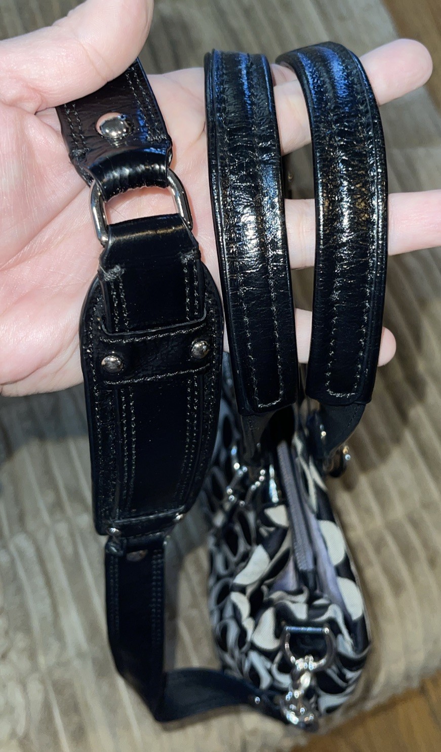 Coach Black Grey Signature C Canvas Black Leather Trim Shoulder /w Strap F15510