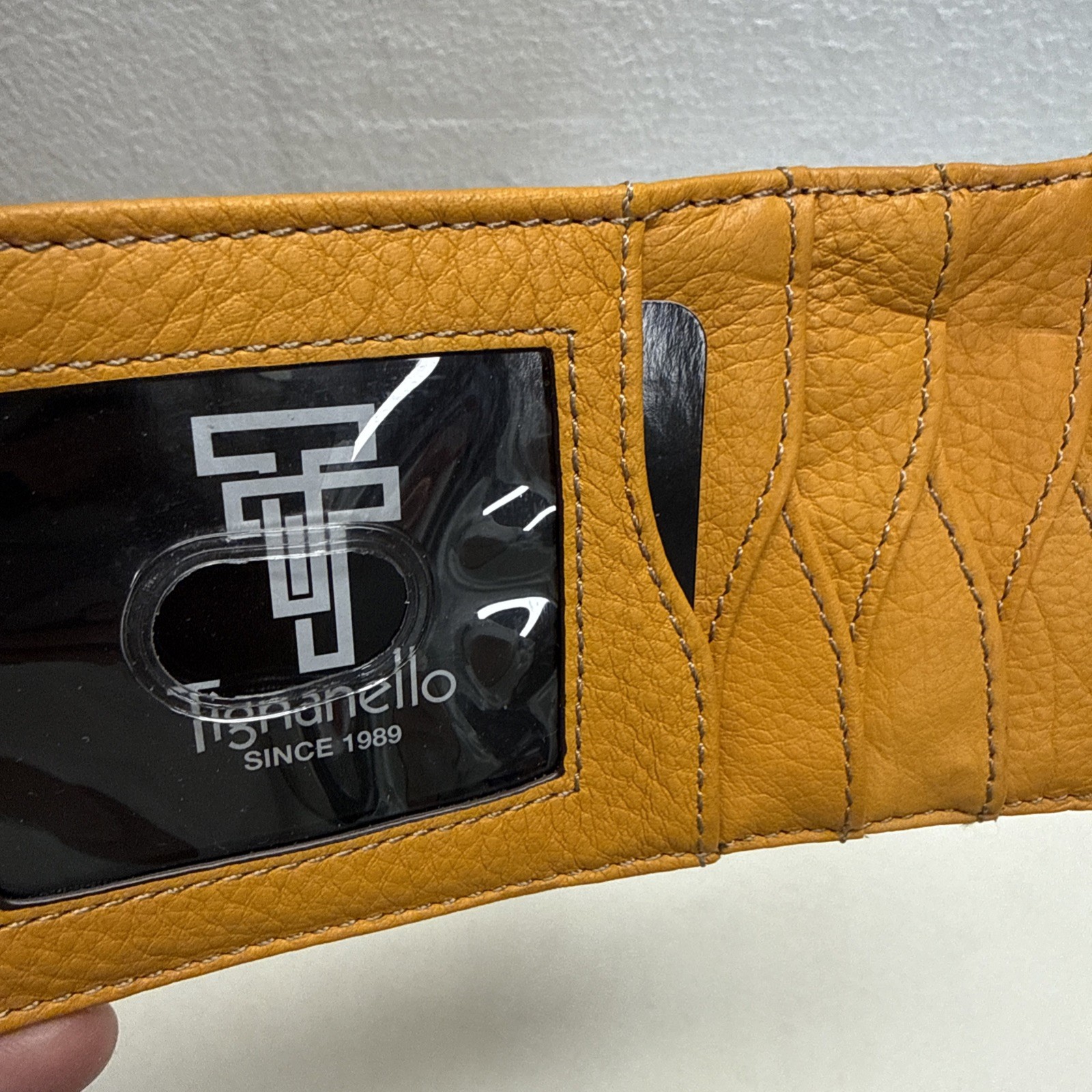 TIGNANELLO Leather Slim Card Wallet Coin Purse Dandelion YELLOW 6.75 X 3.25” NEW