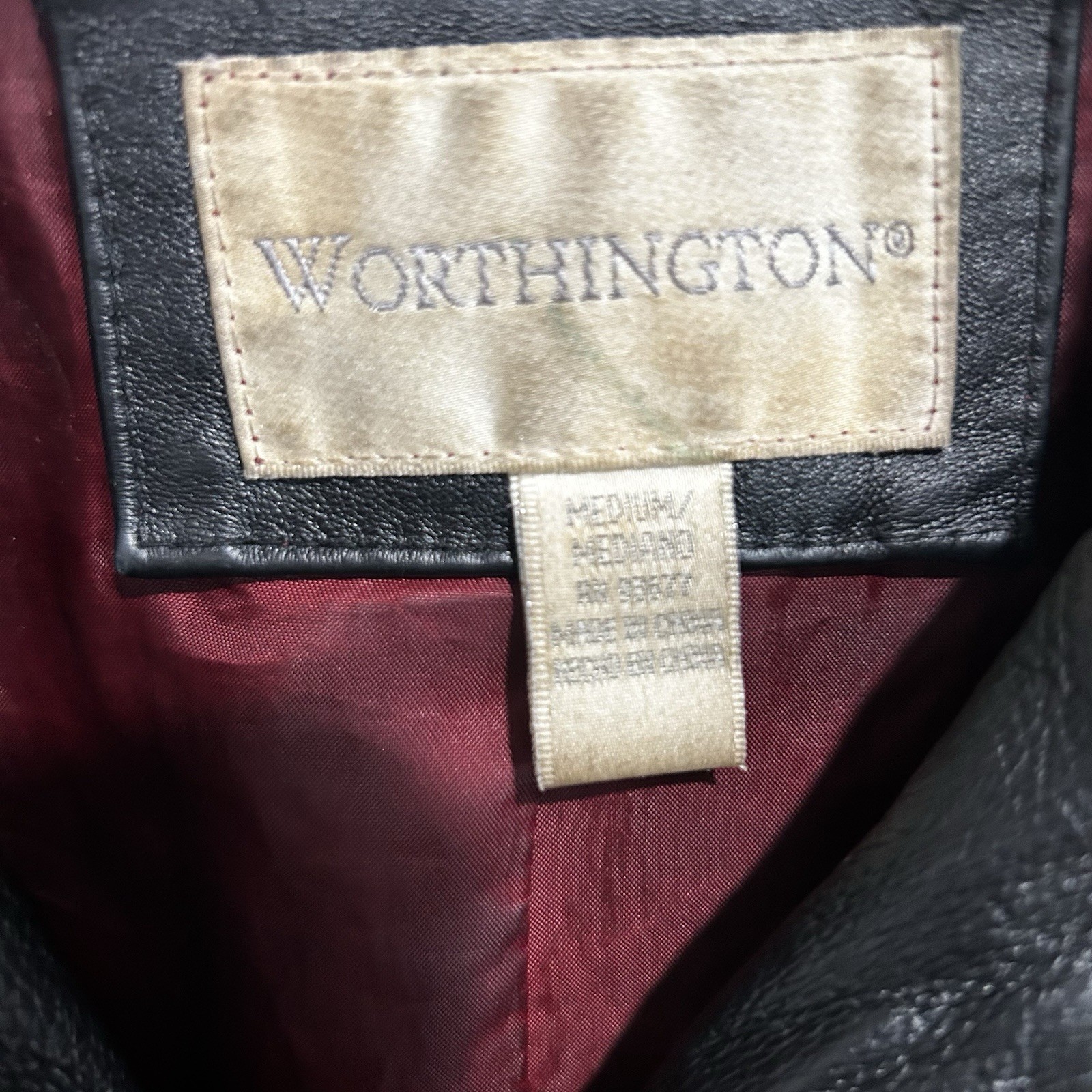 Worthing Genuine Leather Jacket Vintage Red Lining Medium Men