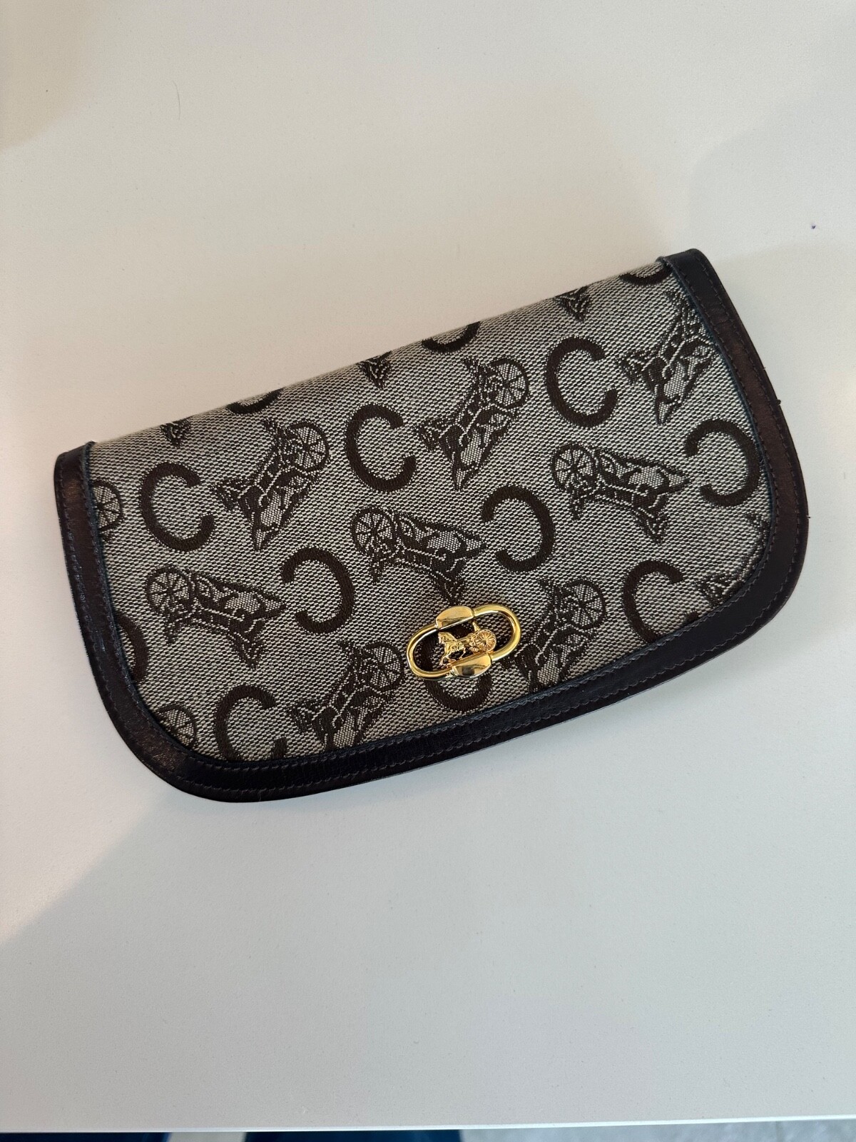 Celine Horse carriage monogram brown clutch
