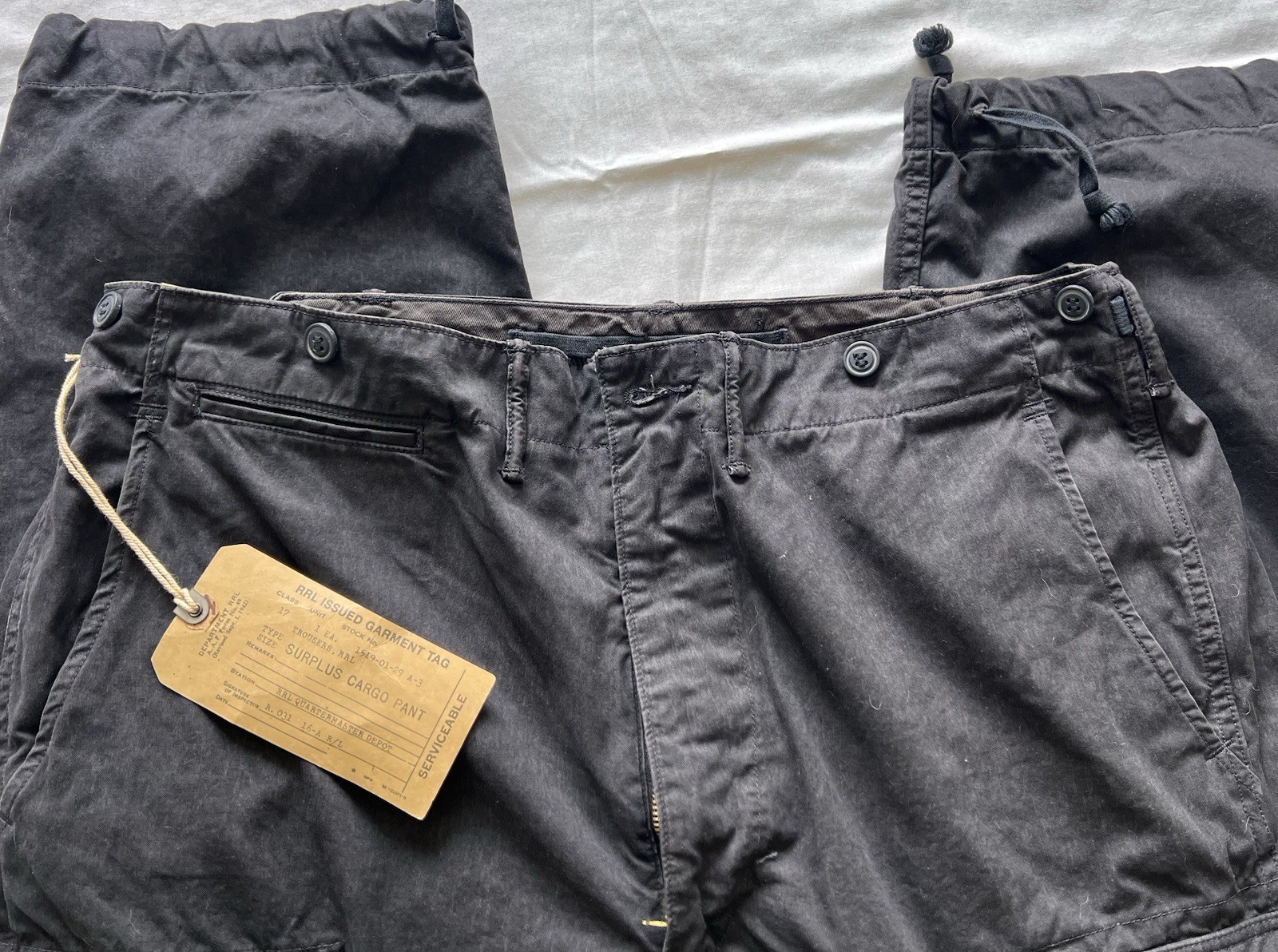 RRL Ralph Lauren Surplus Poplin Cotton Cargo Pants 38×32 Fall Seas Black *NWT*