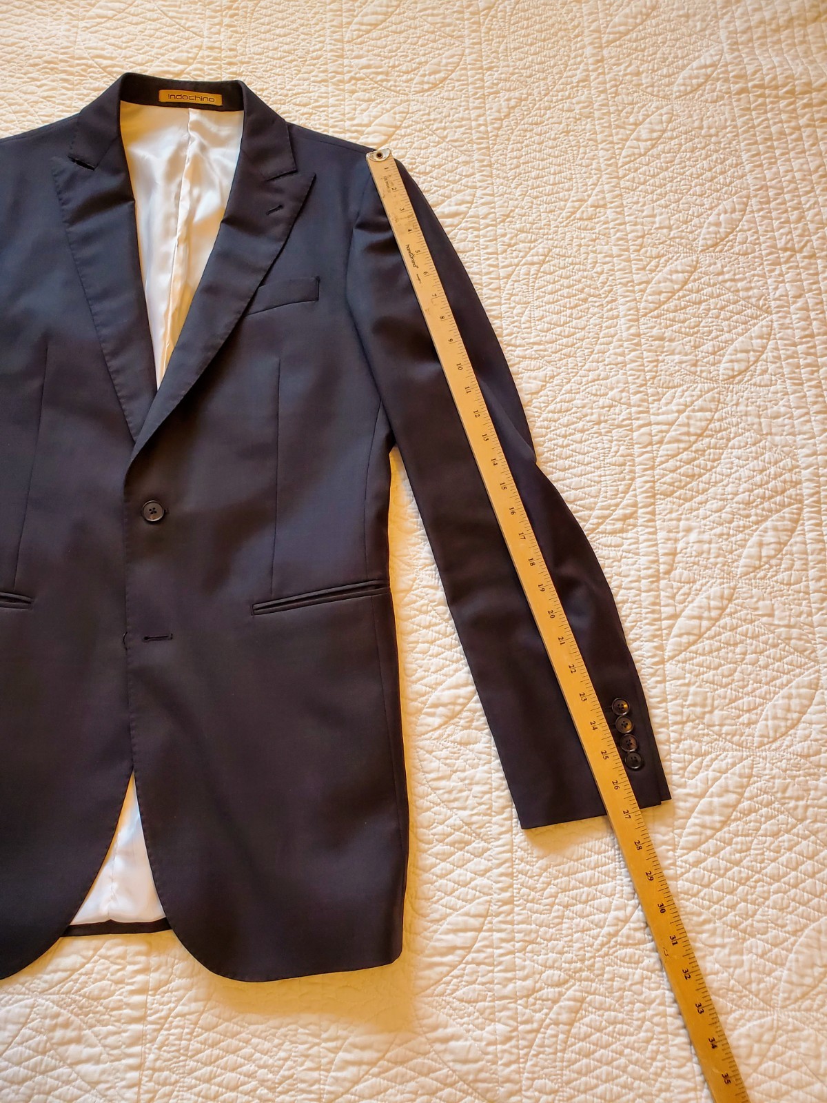 Mens 2 piece suit 36L 32×34 charcoal gray 120s wool tall thin peak lapel