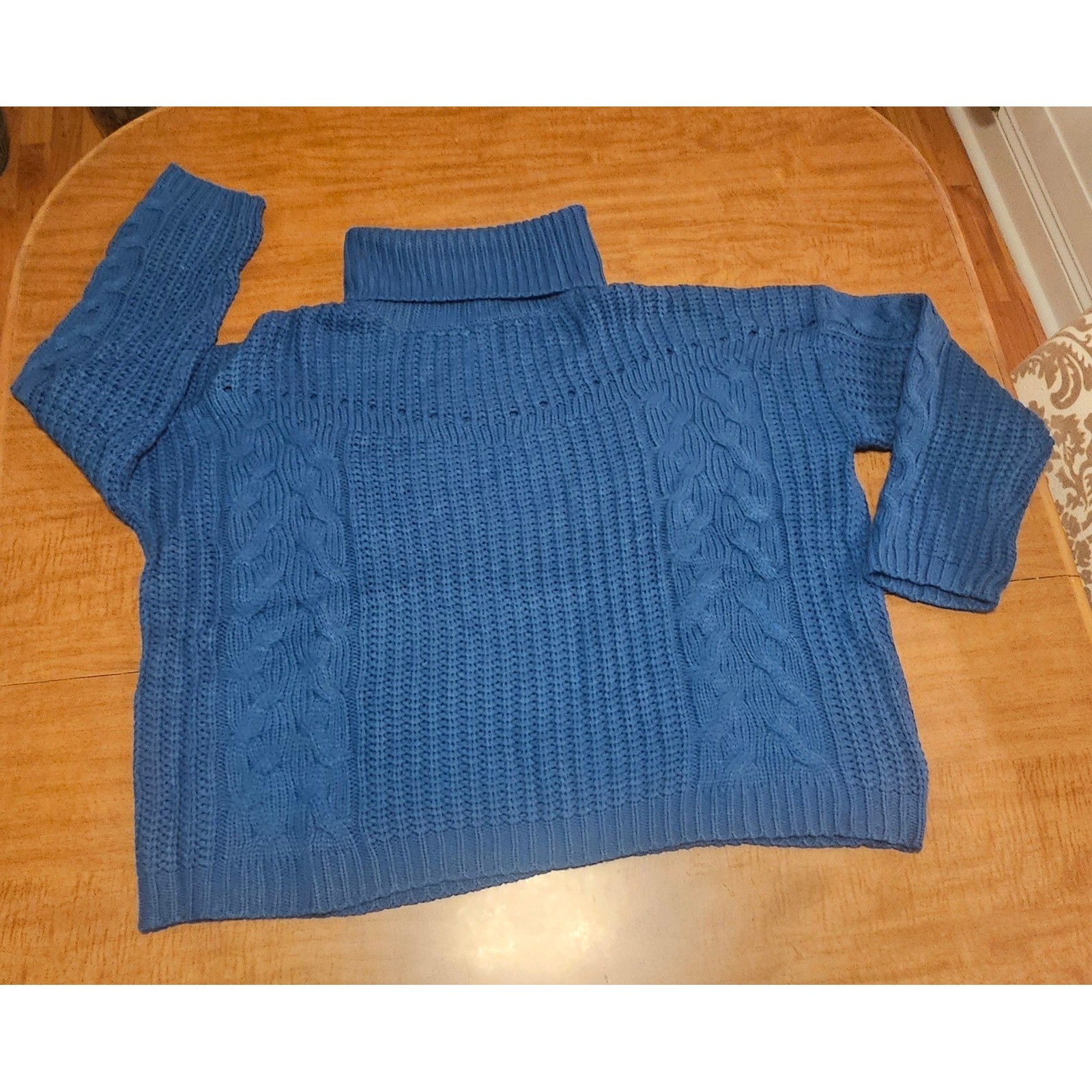 Women Pretty Garden Chunky Knit Oversized Turtleneck Cable Sweater NWT New XL K