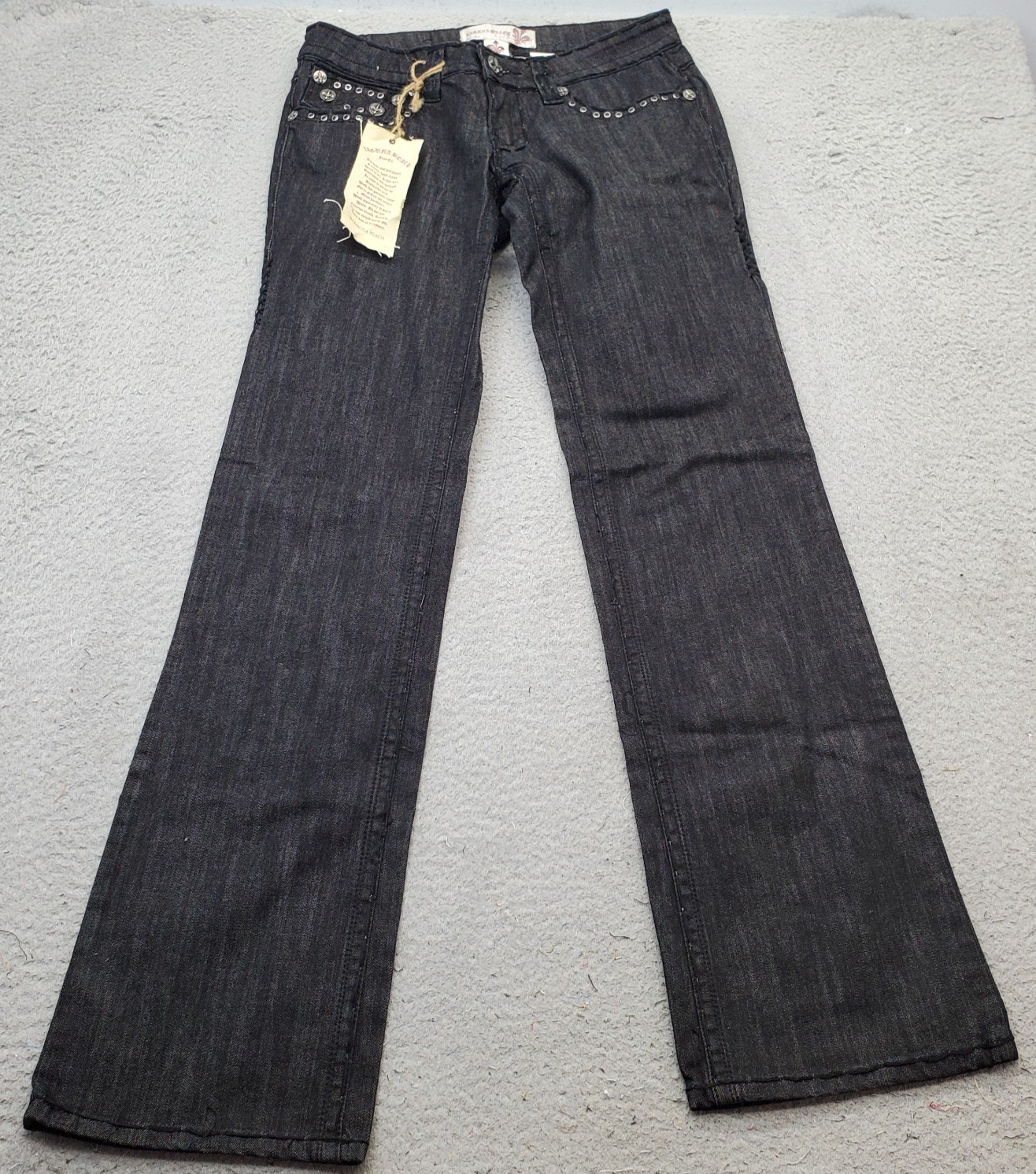Laguna Beach Bootcut Jeans Womens 29 Black Denim Fleur De Lis Studded Y2k Grunge