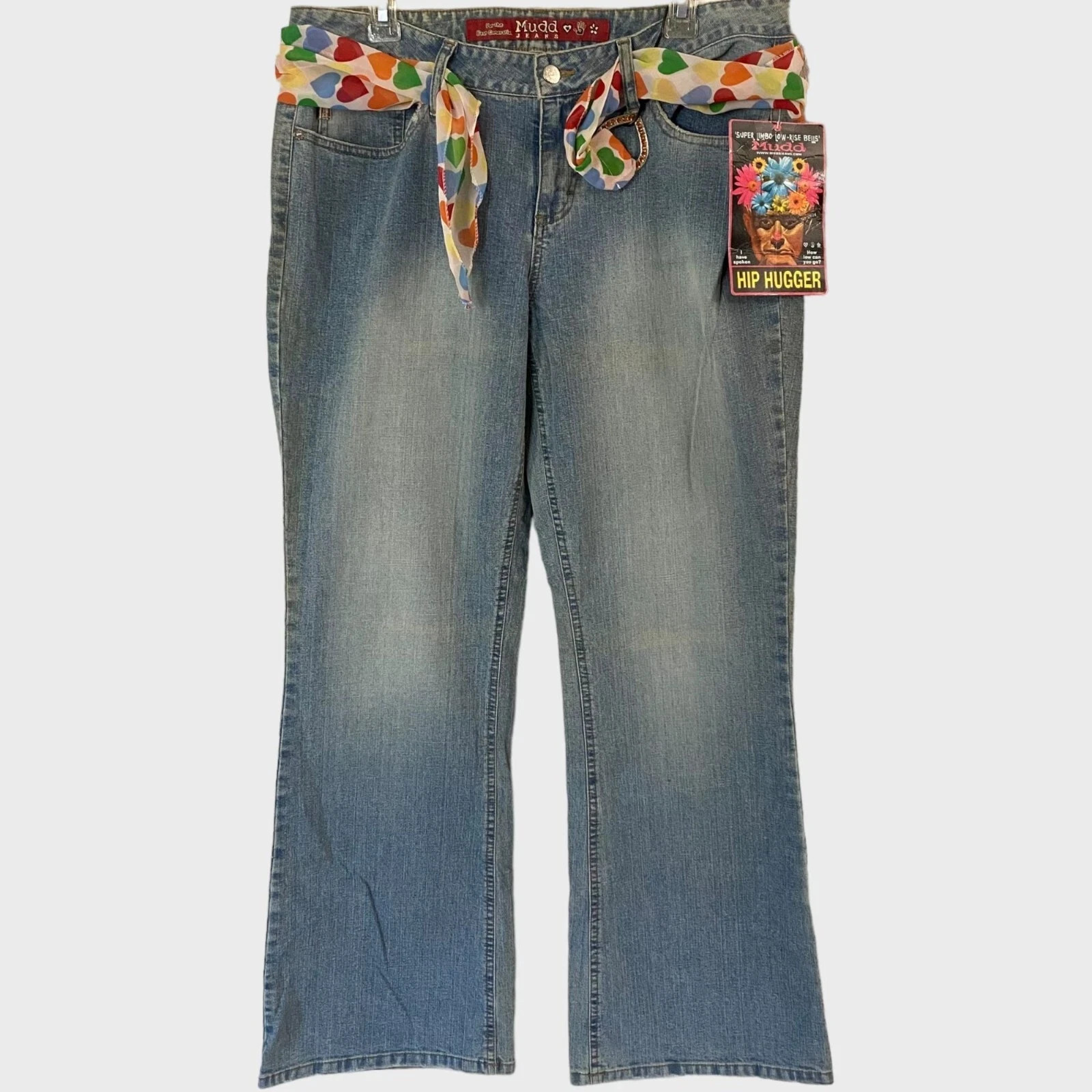 Y2K Mudd Flair Jeans Womens 15 Medium Stone Wash Low-Rise Denim Bell Bottoms New