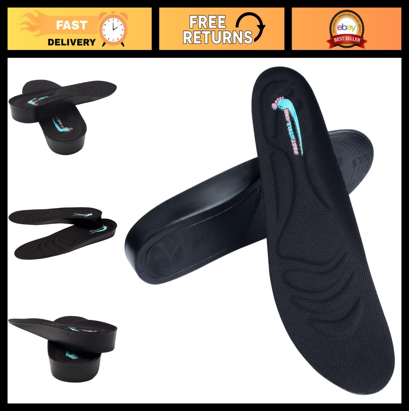 Height Increase Insoles – Shoe Lift Inserts for Comfort & Support, Elevate Your