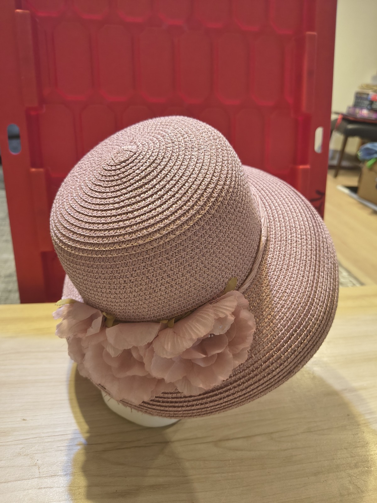 Women’s Hat Pink With Floral Embellishments See Pictures