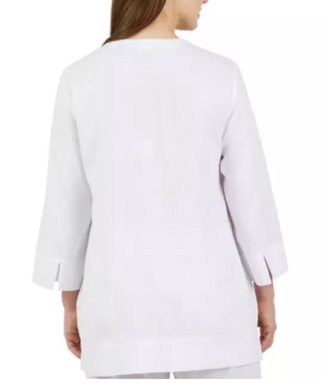 Lands’ End Women’s Spilt Neck 3/4 Sleeve Tunic Blouse, White, Size L NEW