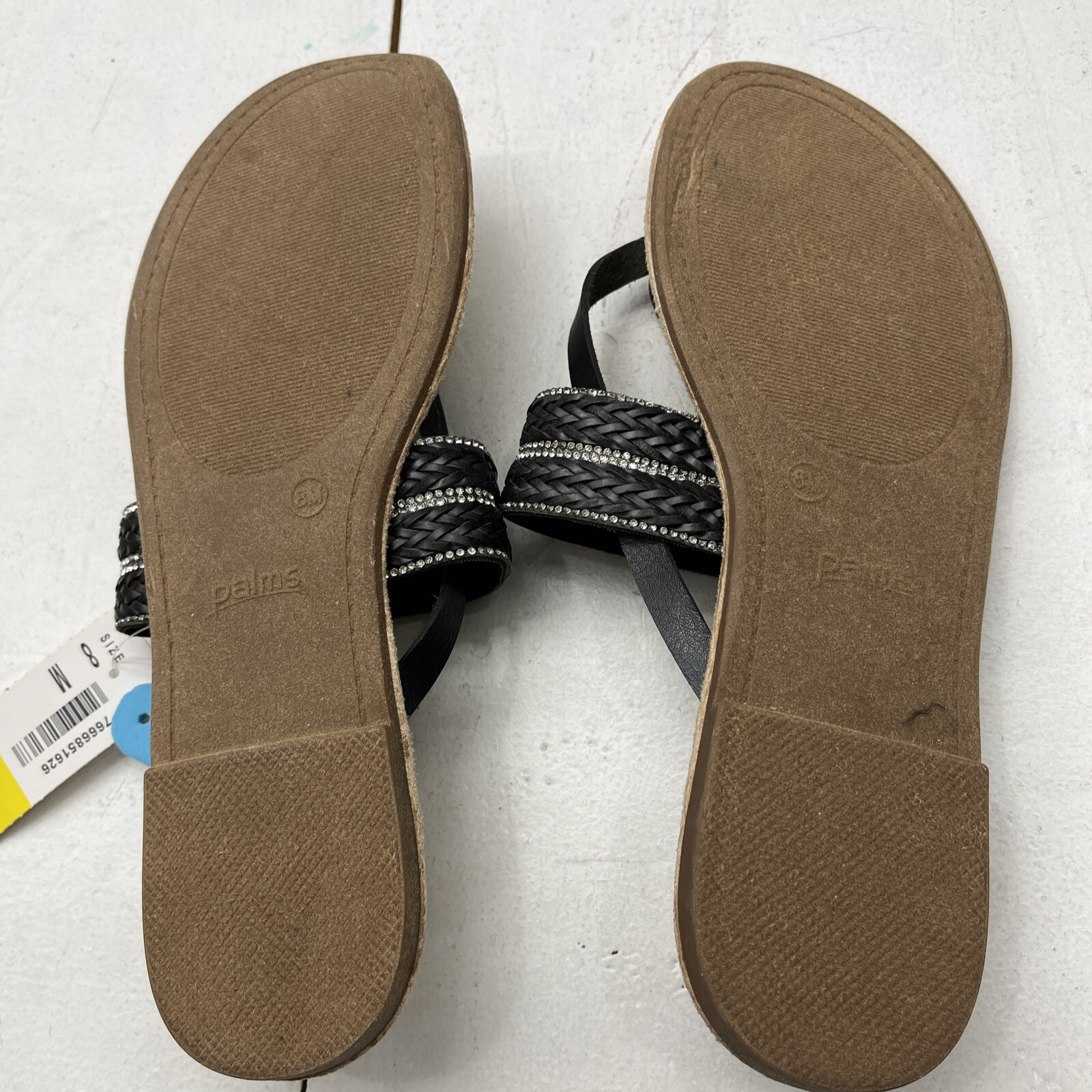 Palms Black Thong Strap Sandal Rhinestone Memory Foam Footbed Women’s Size 8