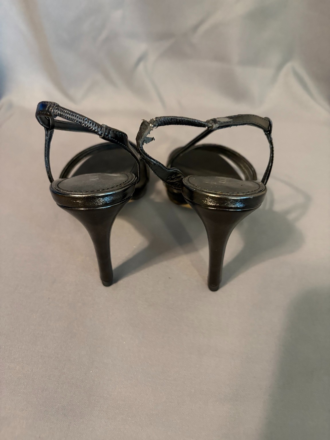 Katy Perry Bryson Black Metallic Strappy Heels 6.5M NIB 4″ Slingback Pumps