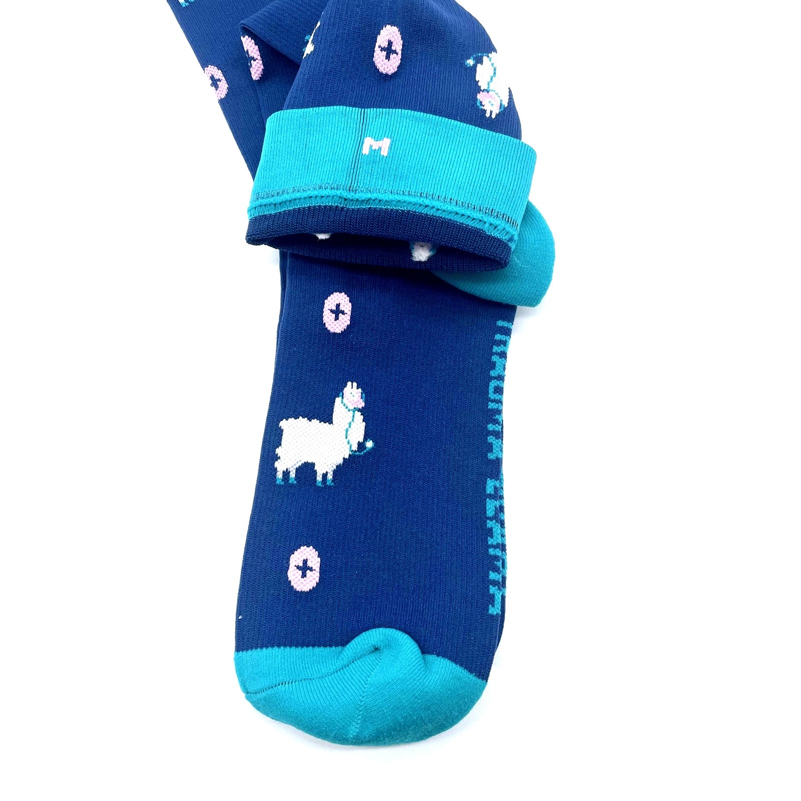 1 Pair FIGS Compression ‘Dr Llama’ Blue Socks Size Medium