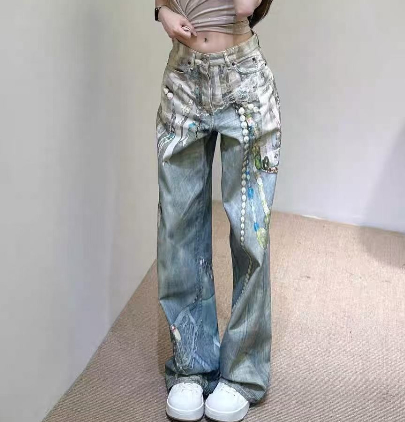 Acne Studios Pearl Lace Chain Wide Leg Jeans Unisex