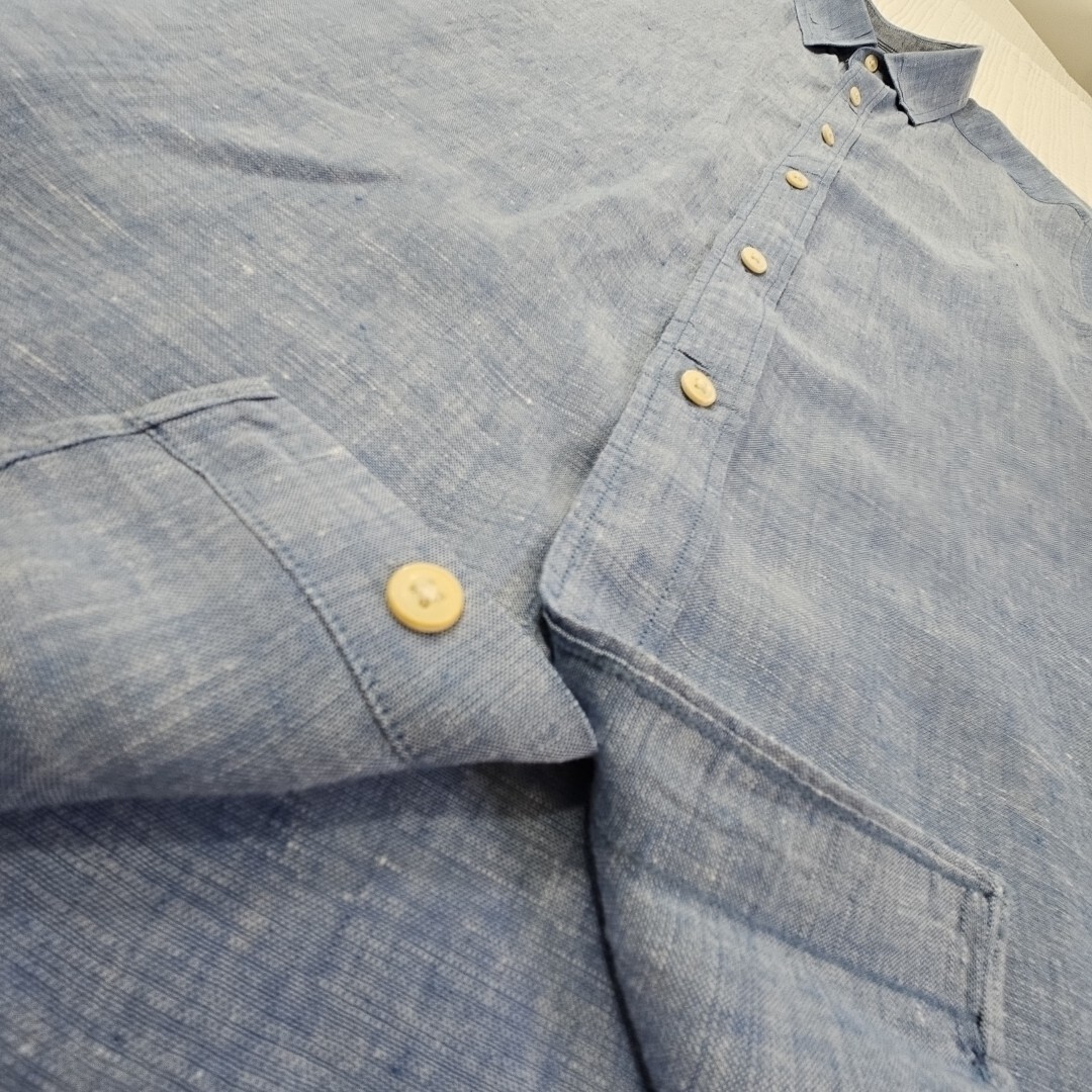 Nautica Linen Blend Short Sleeve Shirt Men’s M Blue Button Up EUC LN Resortwear