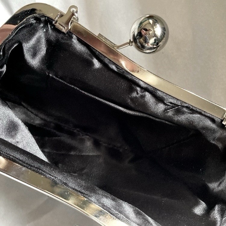 Black/Silver Sequin Clutch Purse, Kiss Lock, Detachable Silver Chain Strap