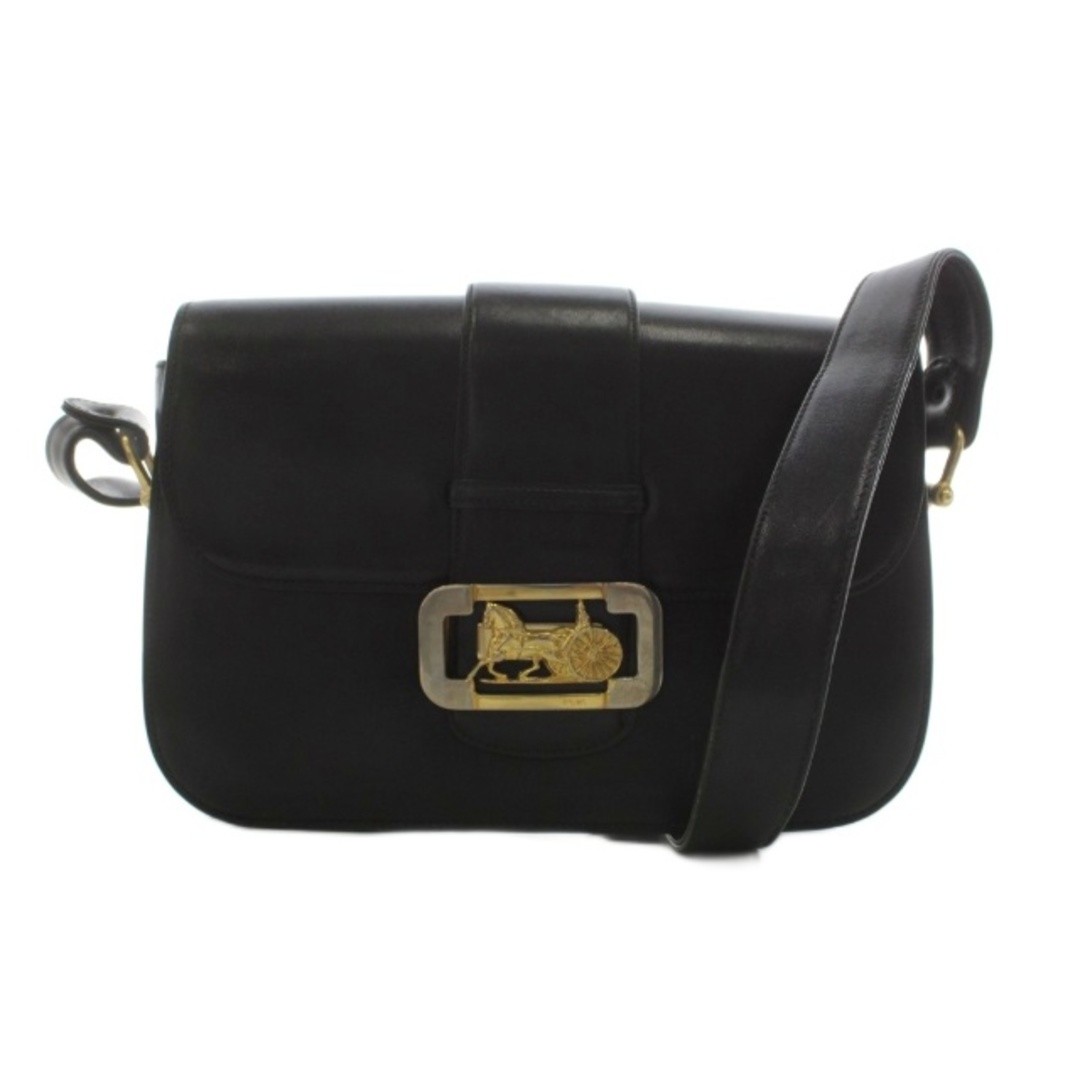 Celine Horse Carriage Hardware Shoulder Bag Leather Black AN Used a7dcfcd9af3d67