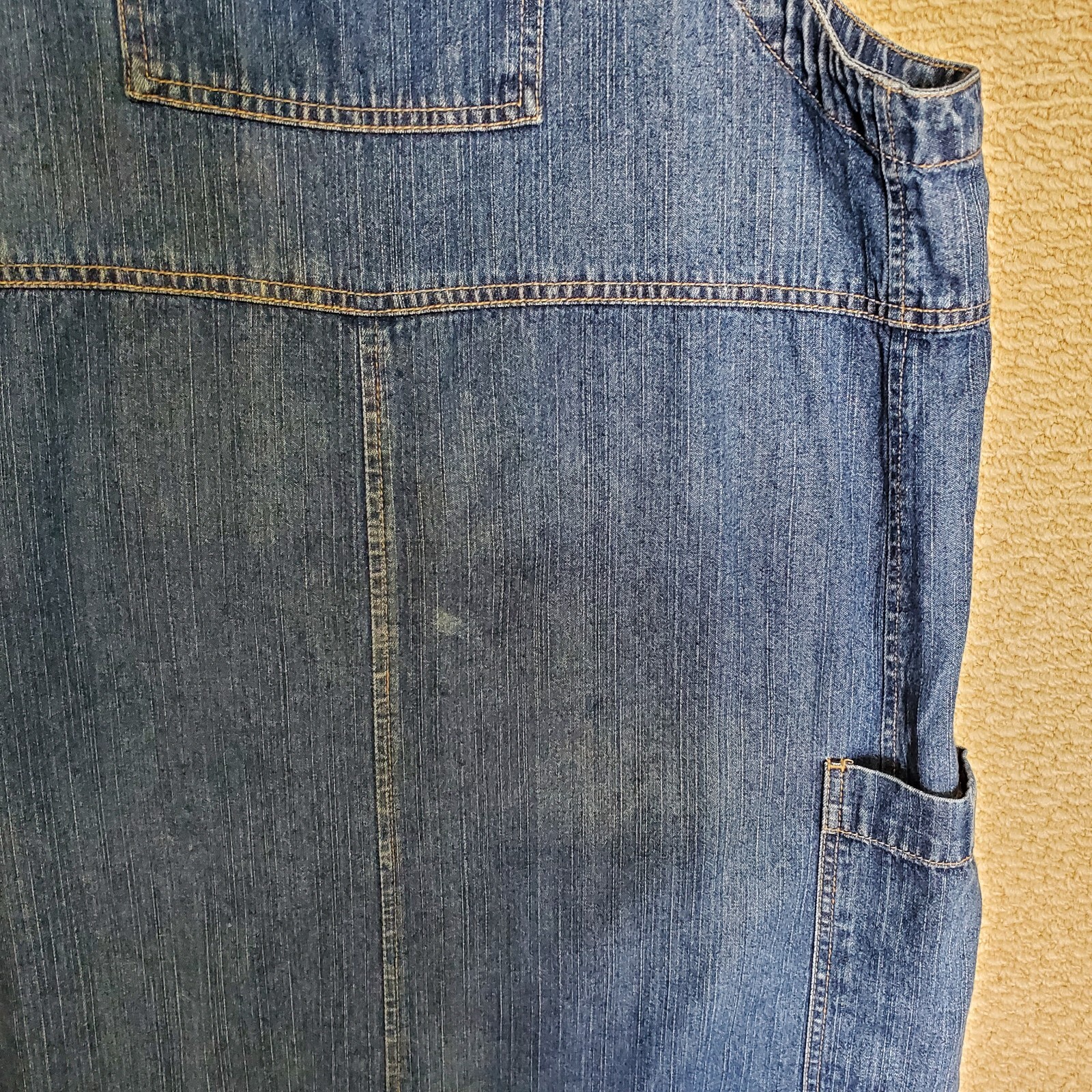 Vintage Overall Dress Sz Large Denim Blue Jean Faded Glory Modest 3 Pocket