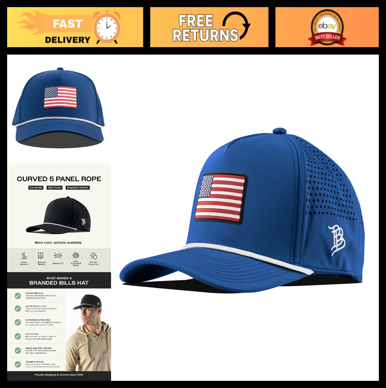 Old Glory Curved 5 Panel Rope Hat for Men – Stylish, Adjustable, Outdoor Cap
