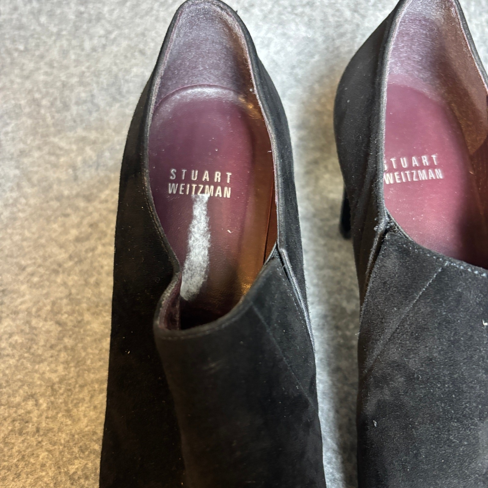 Stuart Weitzman Black Suede Elastic Gore Chunky Block Heel Pump Booties Womens 9