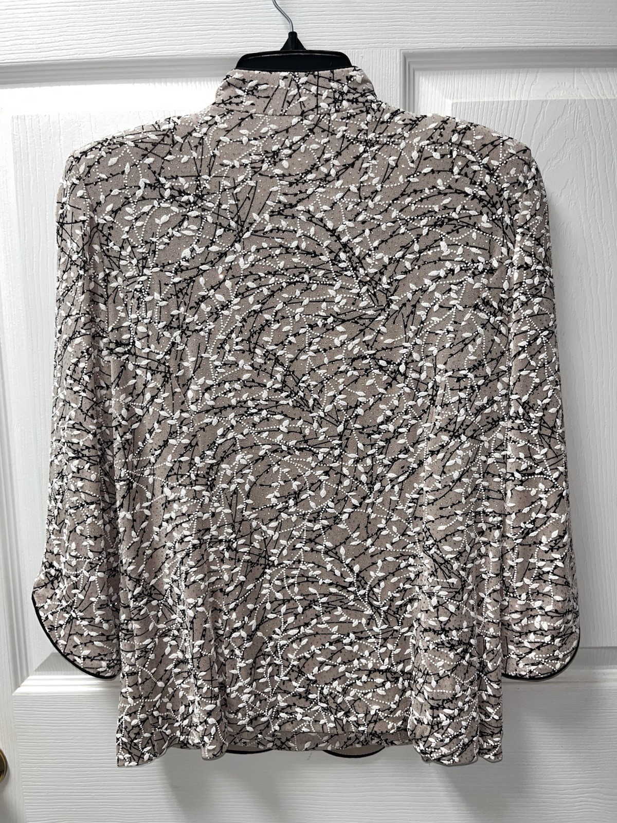 Alex Evenings 2-Piece Glitter Knit Mandarin Neck Jacket & Tank Set M Beige