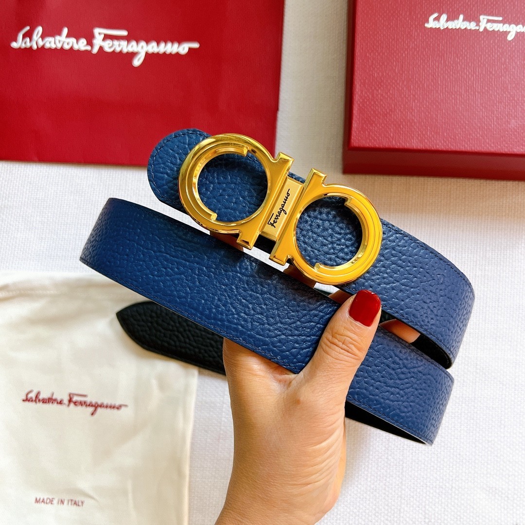 New Salvatore Ferragamo Leather Belt Gancini Buckle Reversible Adjustable