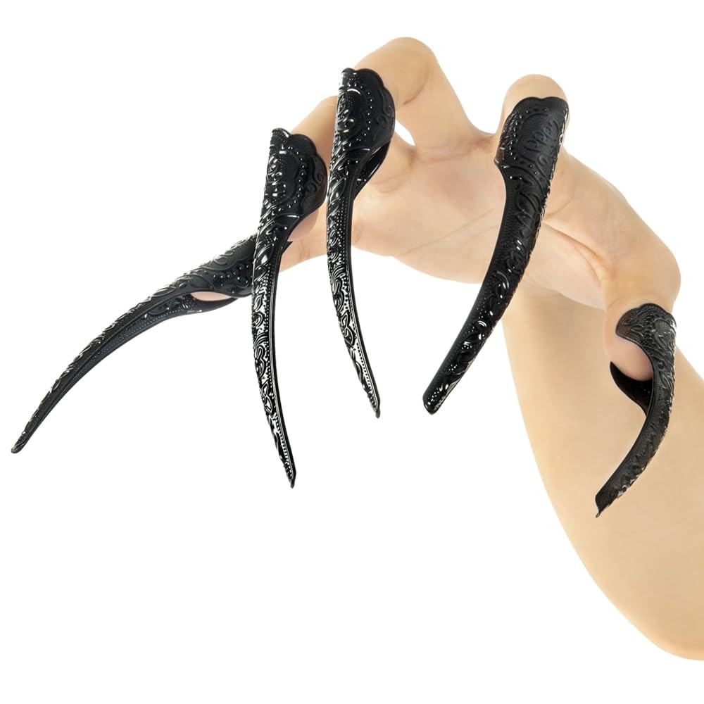 10 Pcs Long Finger Claws ,cuff design Adjustable Black Metal nail 10pcs balck