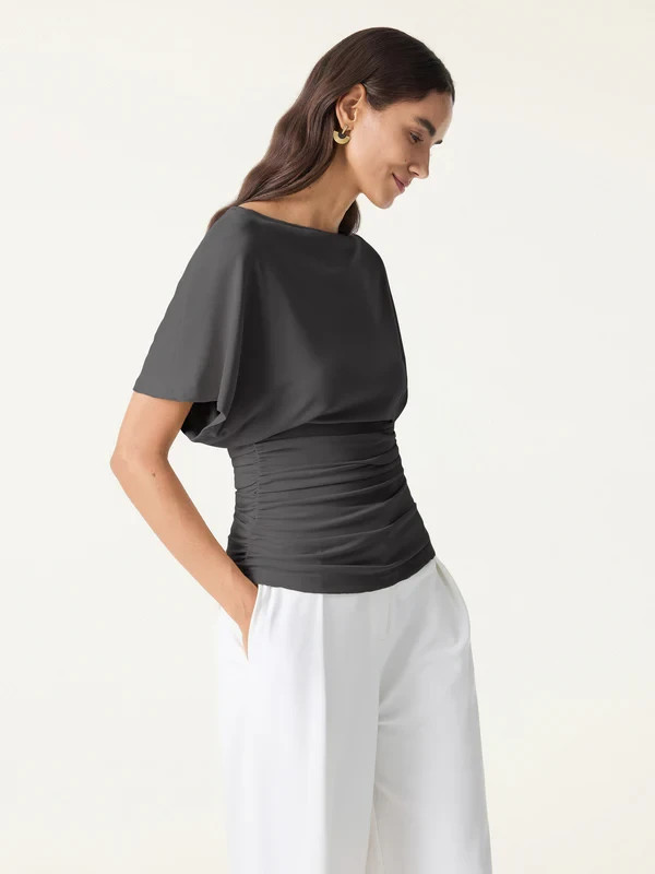 OGL Effortless Boatneck Batwing Sleeve Side Ruched Top