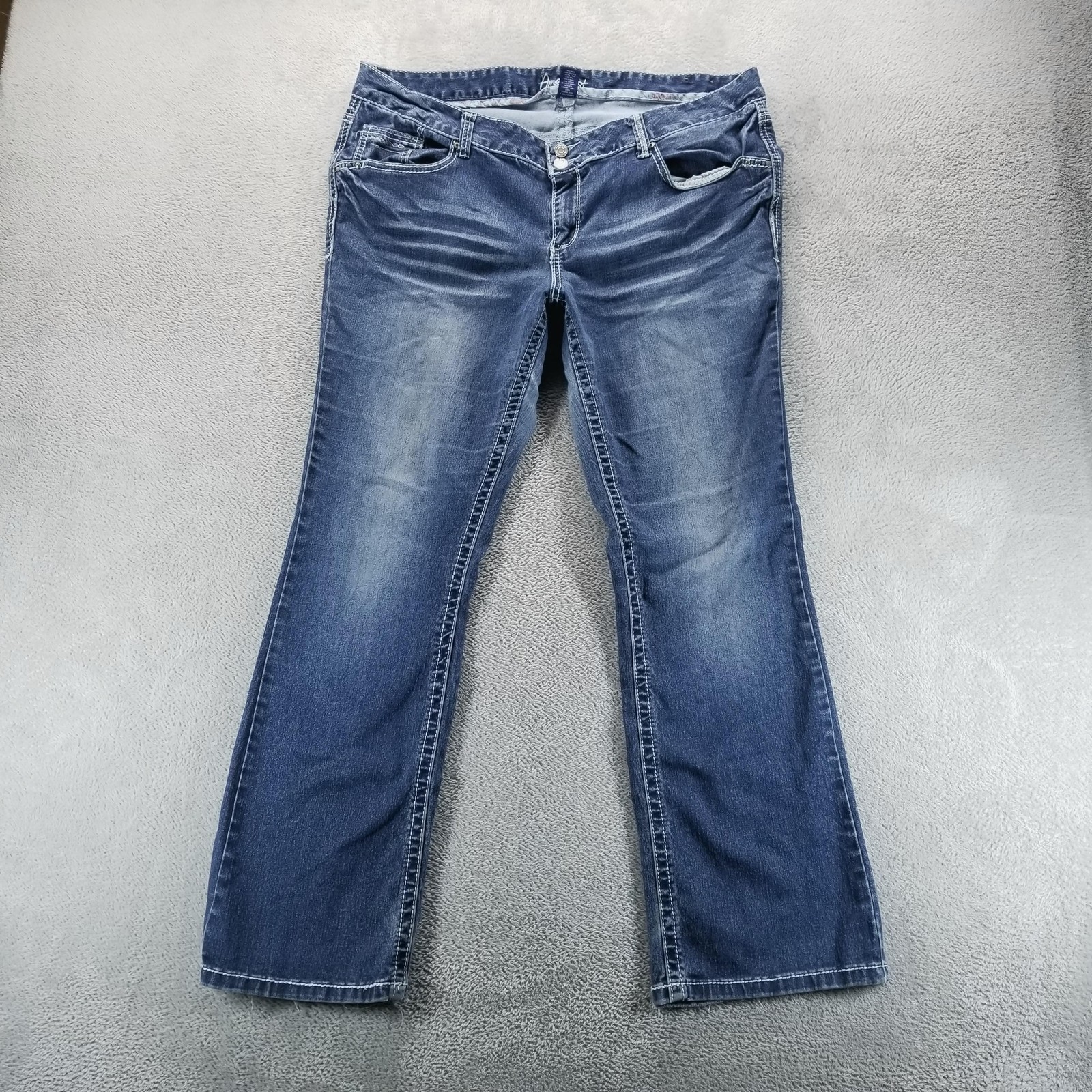 Amethyst Jeans Womens 20 Blue Low Rise Bootcut Distressed Stretch Embroidered