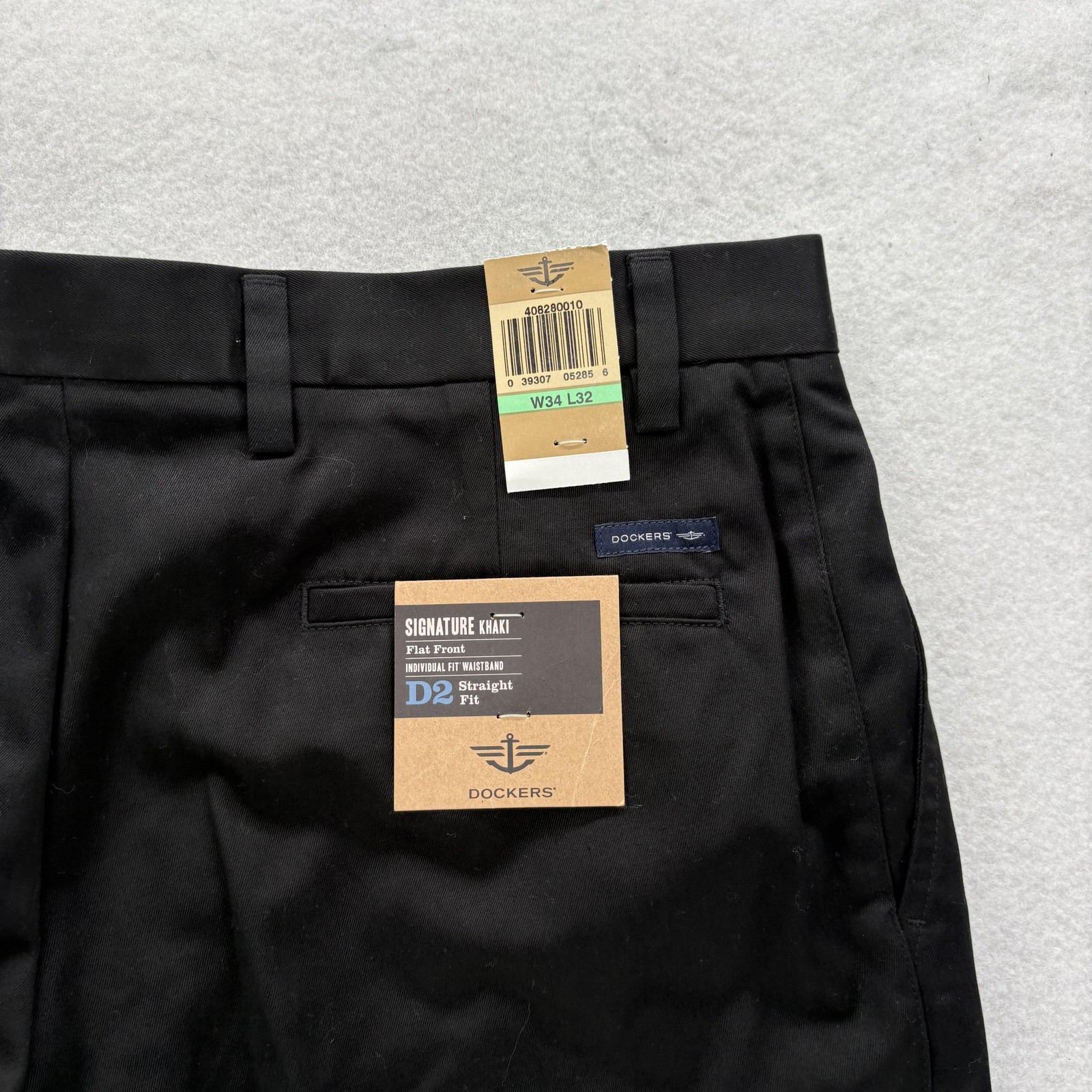 Dockers Signature Khaki Pants Mens 34×32 Black D2 Straight Fit Workwear Casual
