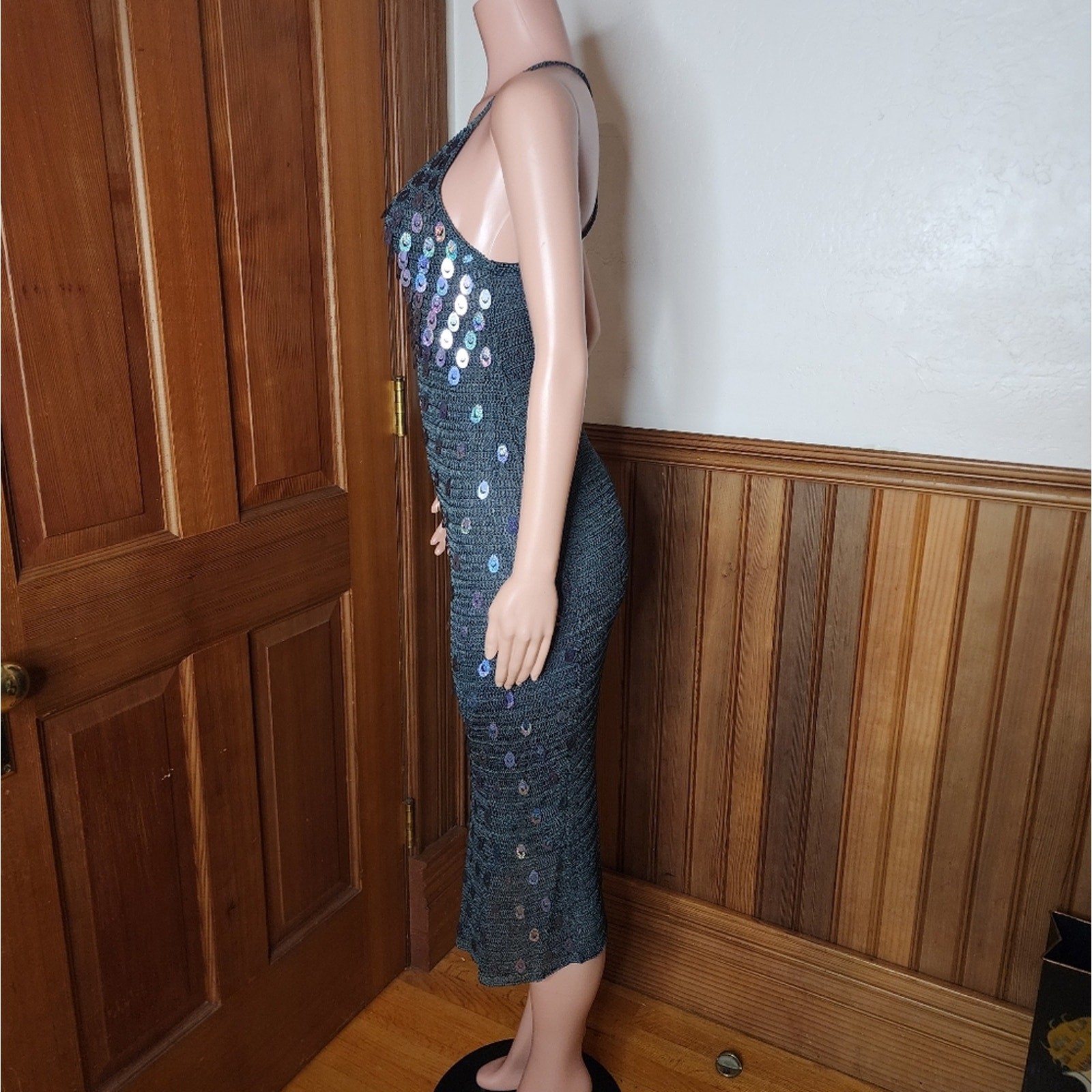 GORGEOUS Morgan de Toi Vintage Y2K Sequin Knit Crochet Dress