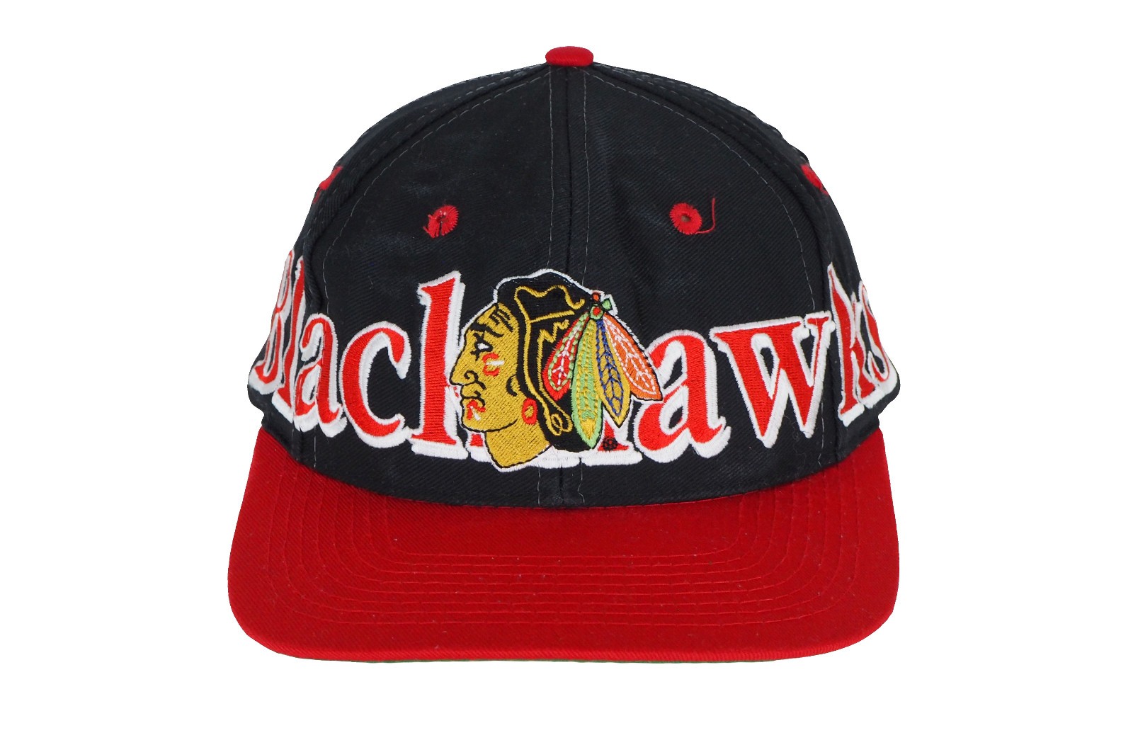 Vintage Chicago Blackhawks 7 Logo Cap NHL USA hat black hockey big logo 90s