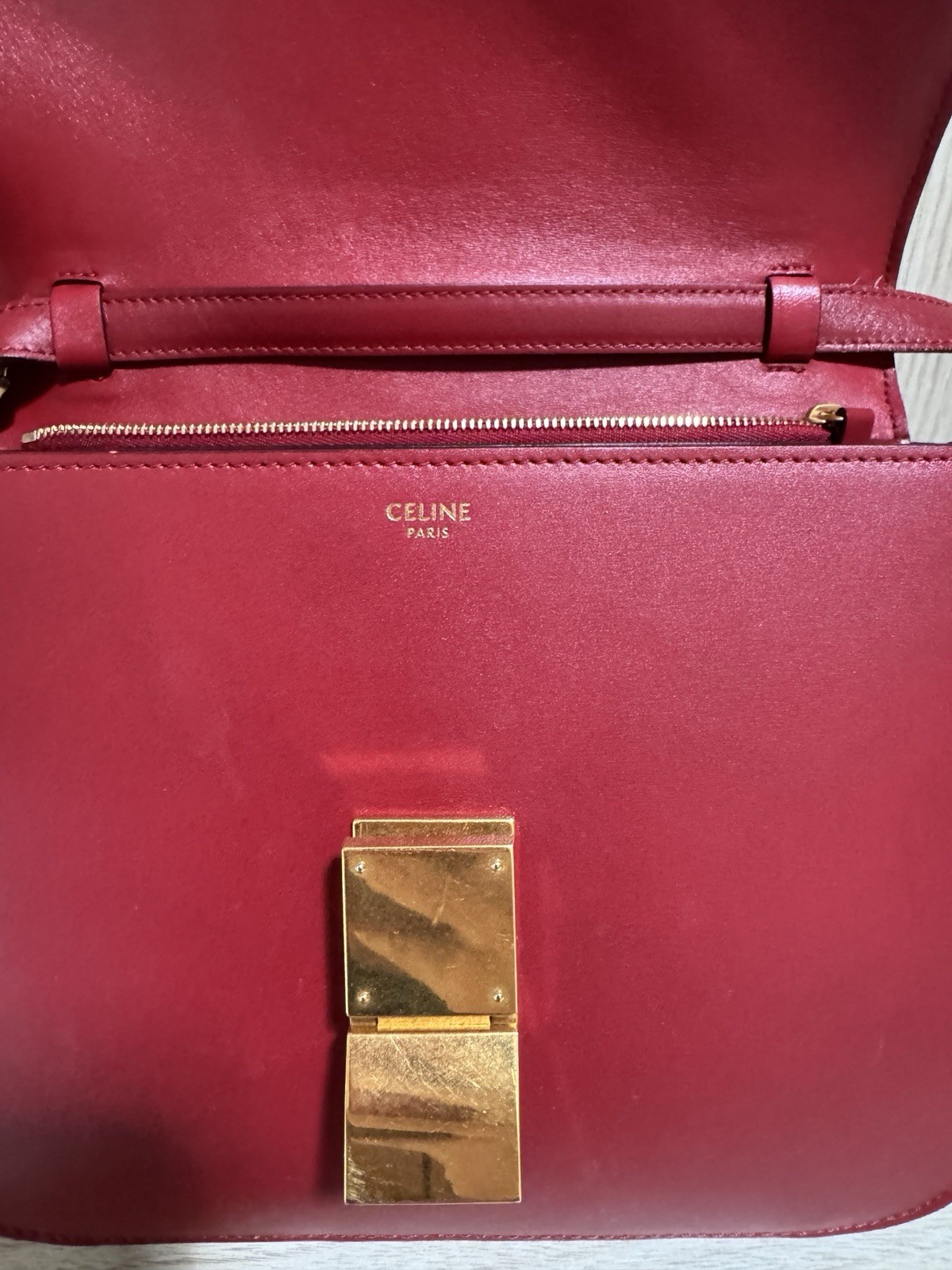 CELINE Red Leather Box Bag