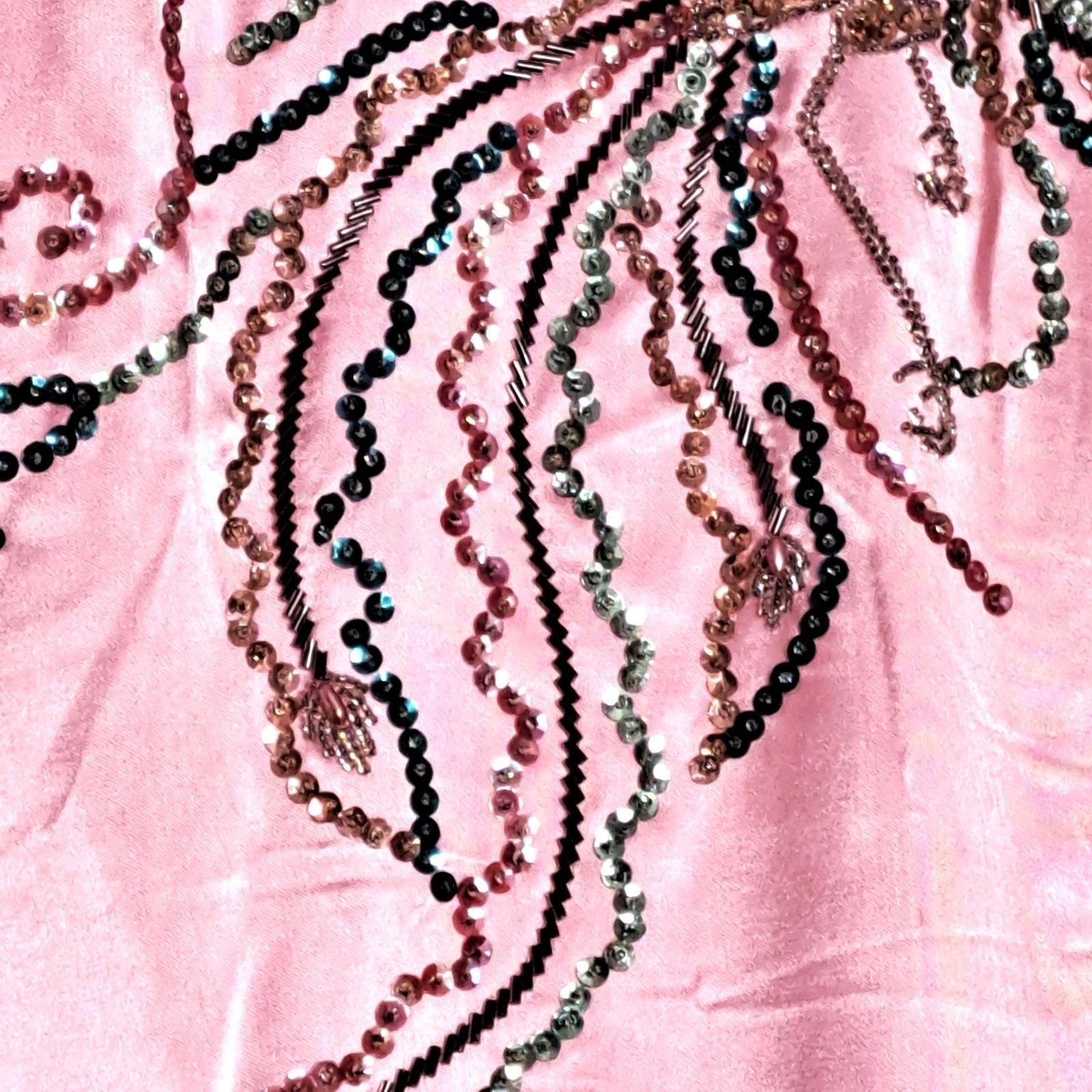 Vintage 50s 60s Pink Silk Satin Cheongsam Qipao Phoenix Sequin Beaded Dress S