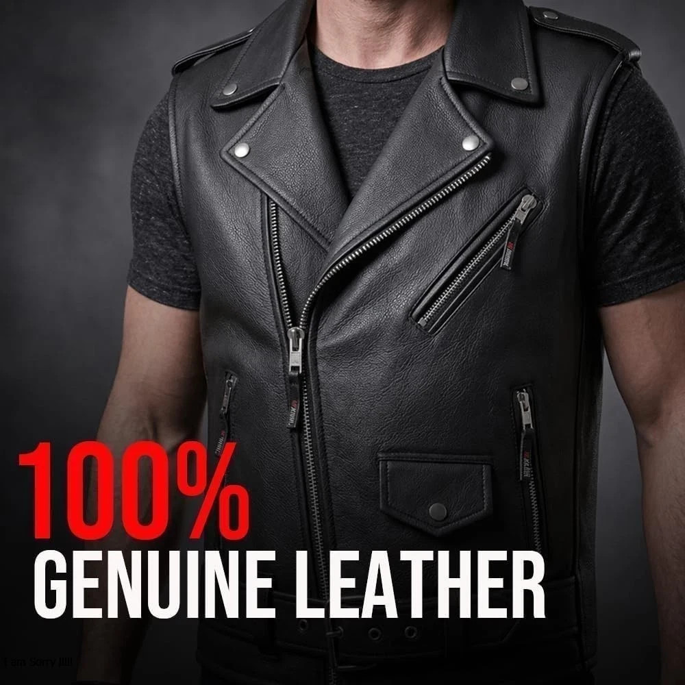 Men’s Classic Buffalo Leather Motorcycle Biker Vintage Cruiser Style Vest