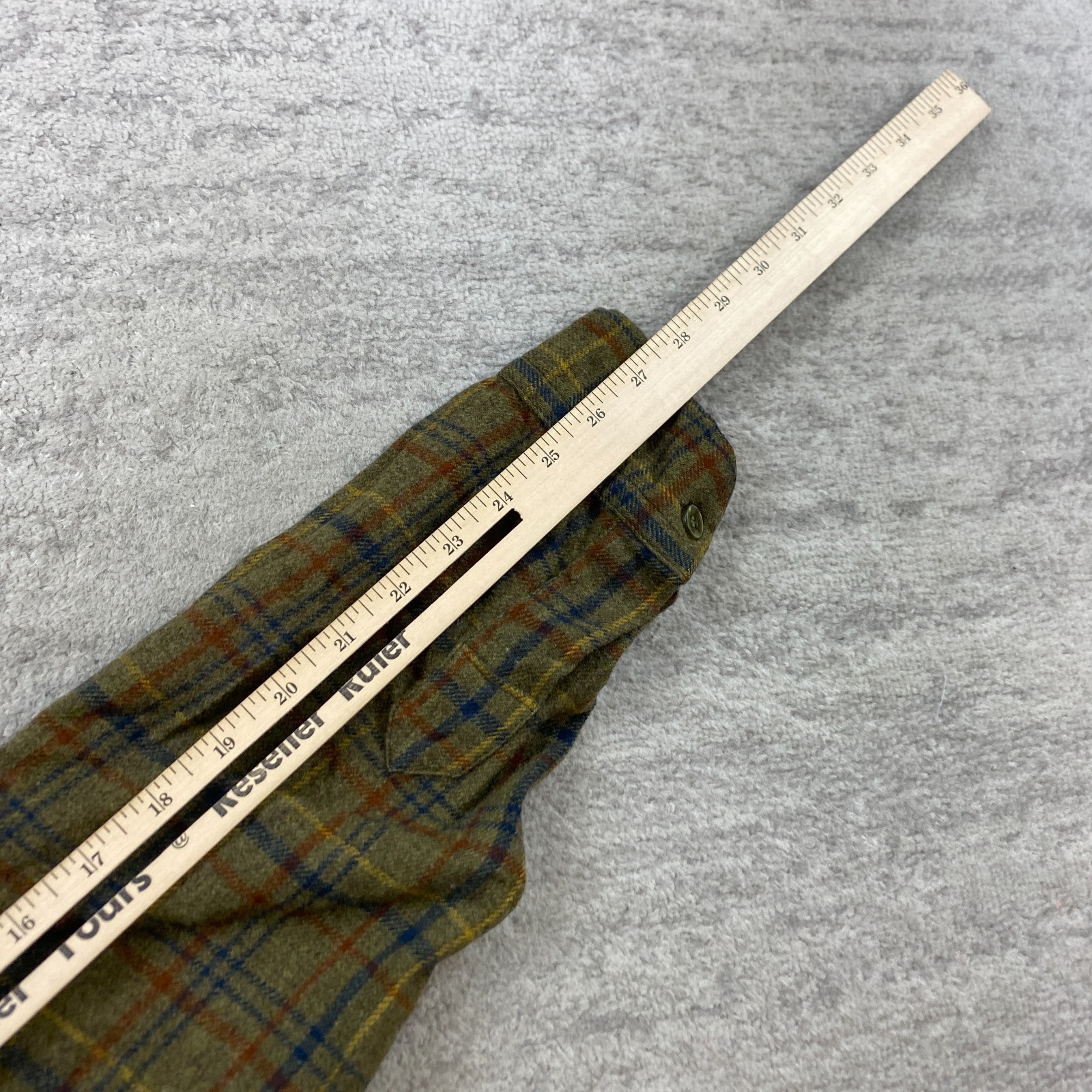 VTG Pendleton Fireside Shirt Medium Green Virgin Wool Tartan Loop Collar 60s 70s