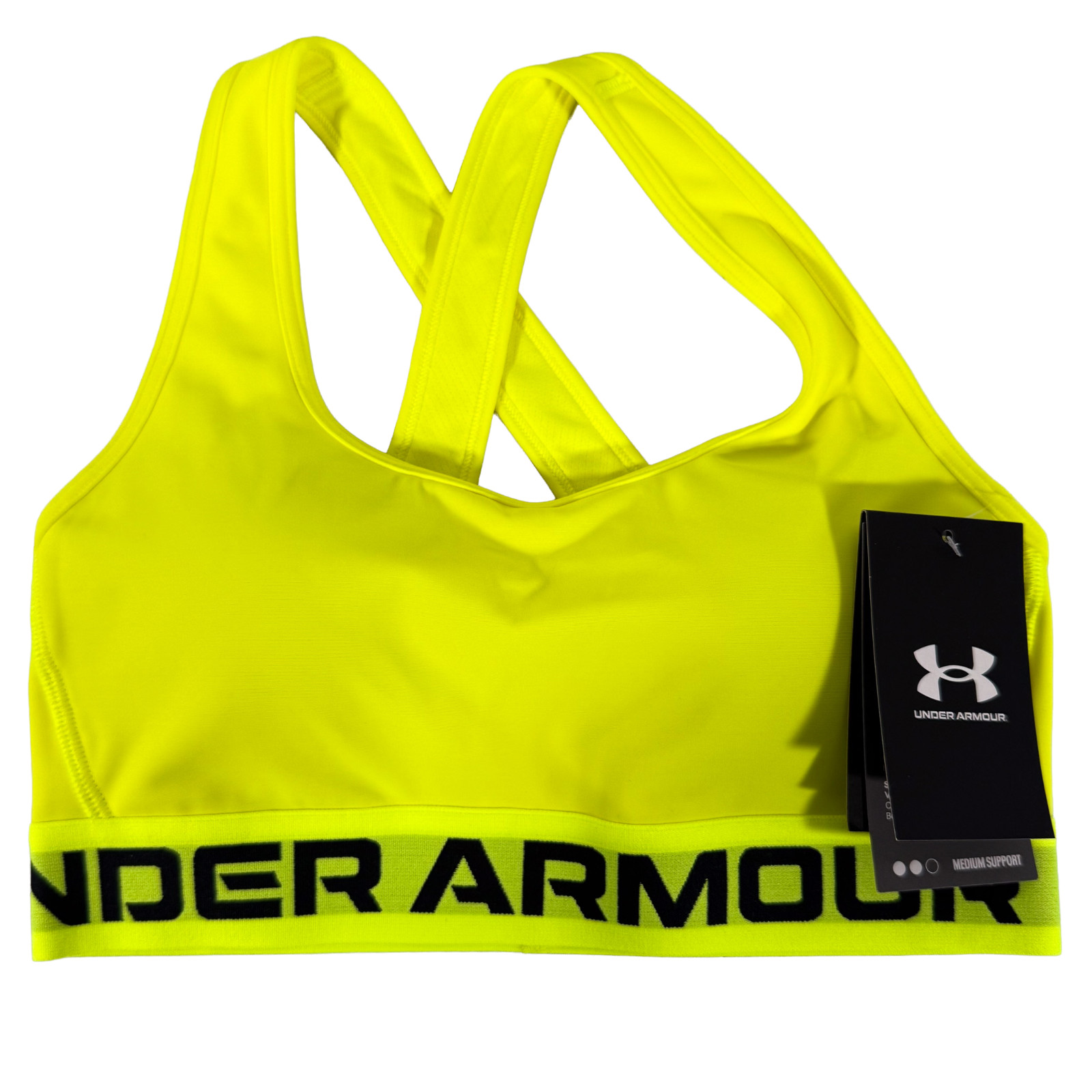Under Armour Women’s Small SM UA Armour Mid Crossback Sports Bra Neon Yellow New