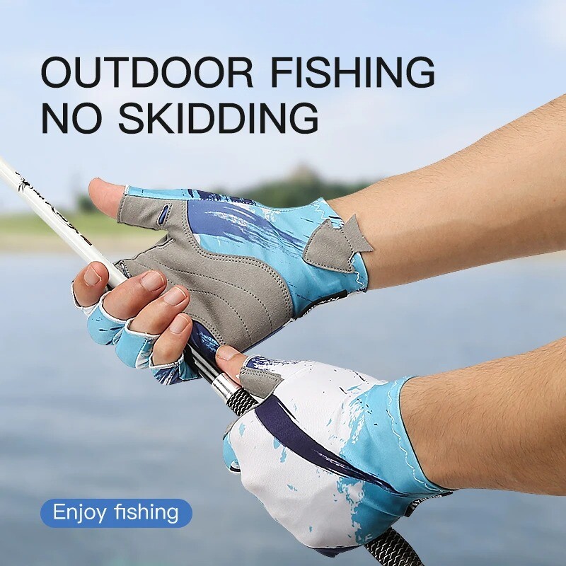 Men Women Fishing Gloves UV Protection Fingerless Gloves for Kayaking Paddling
